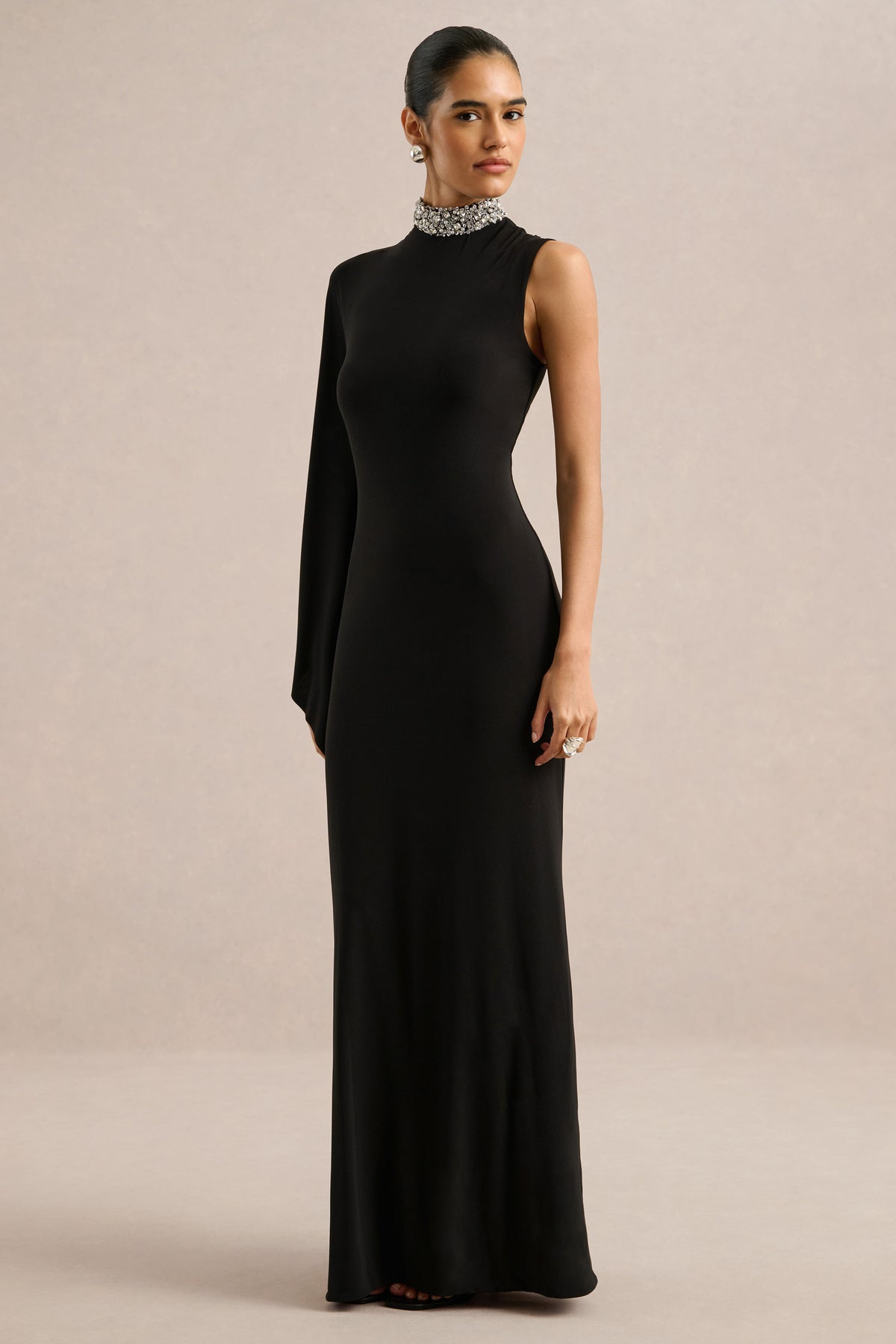 ECM_HR_CL136995002 - Oriana _ Black Embellished High-Neck Maxi Dress With One-Cape Sleeve0.jpg