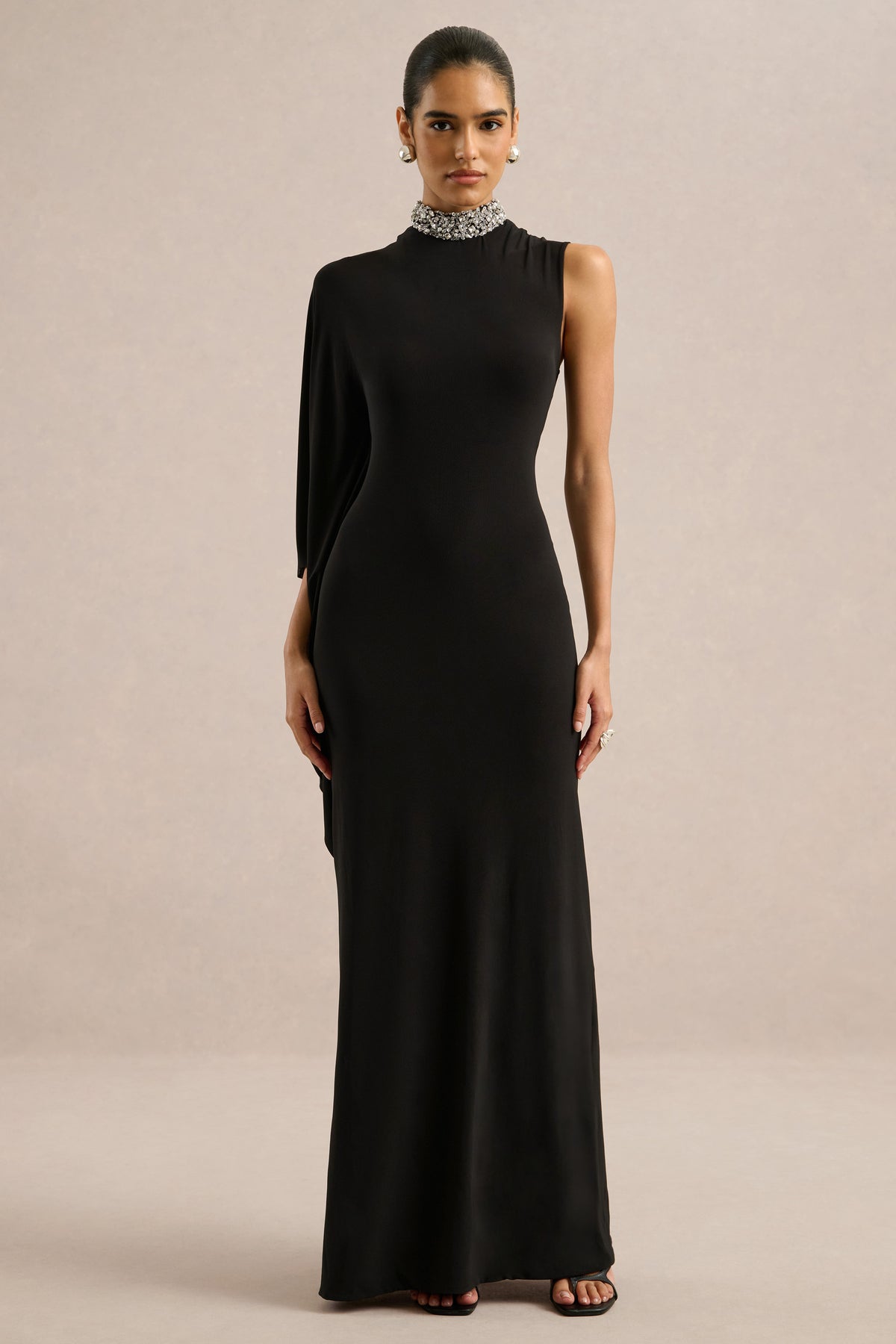 ECM_HR_CL136995002 - Oriana _ Black Embellished High-Neck Maxi Dress With One-Cape Sleeve2.jpg