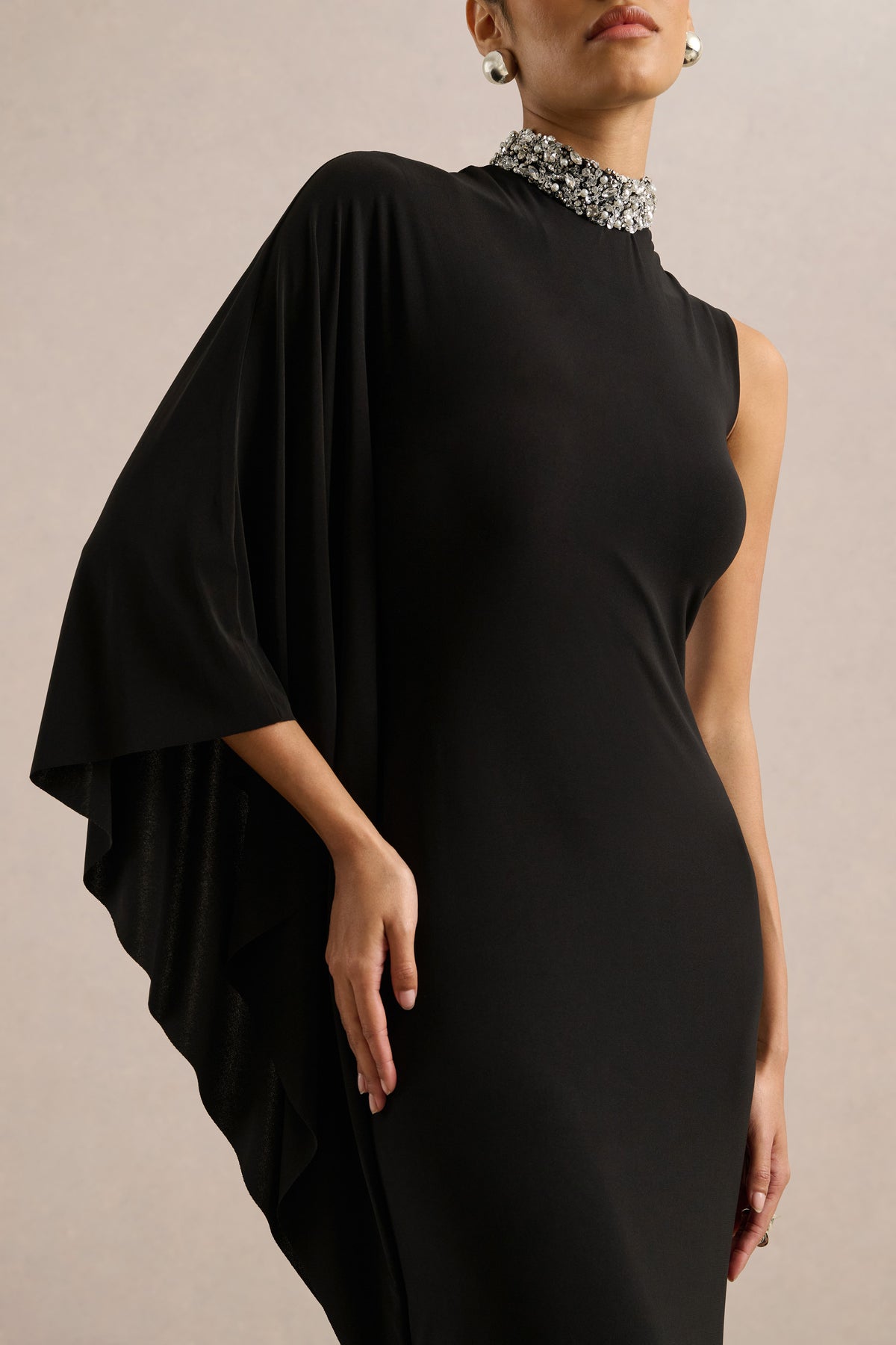 ECM_HR_CL136995002 - Oriana _ Black Embellished High-Neck Maxi Dress With One-Cape Sleeve3.jpg