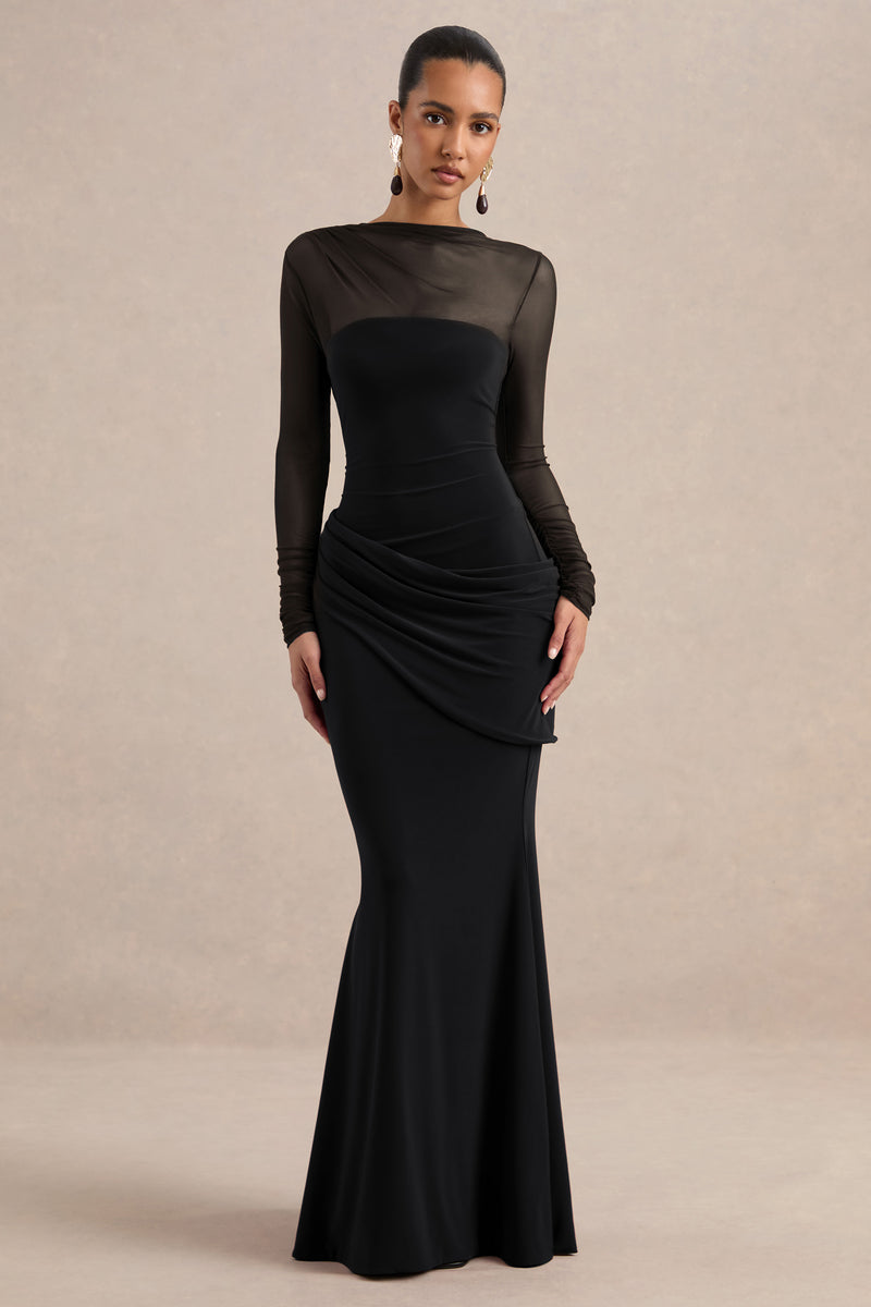 ECM_HR_CL136998002 - Deema | Black Jersey High Neck Long Sleeve Maxi Dress With Ruching5.jpg
