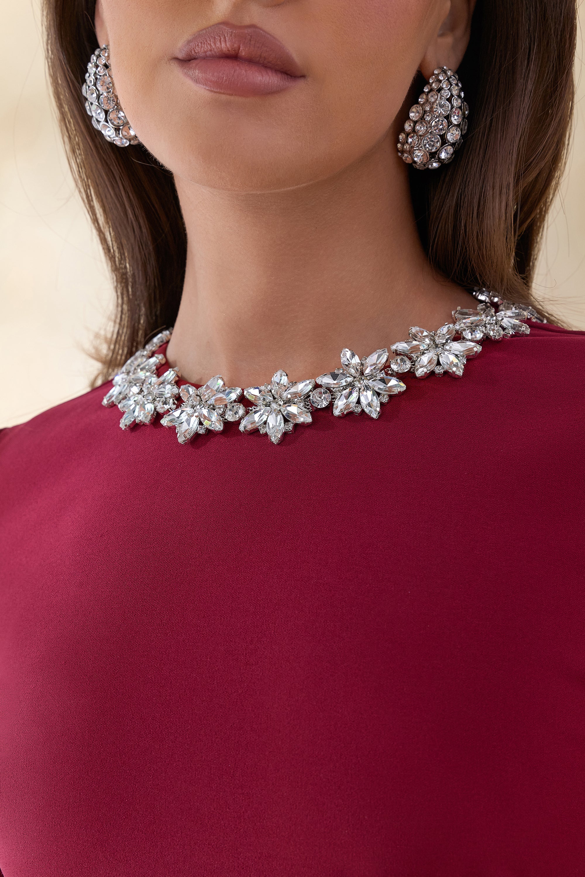 ECM_HR_CL137003069 Jovana _ Burgundy Embellished Crew-Neck Midi Dress With Drop Waist 5.jpg