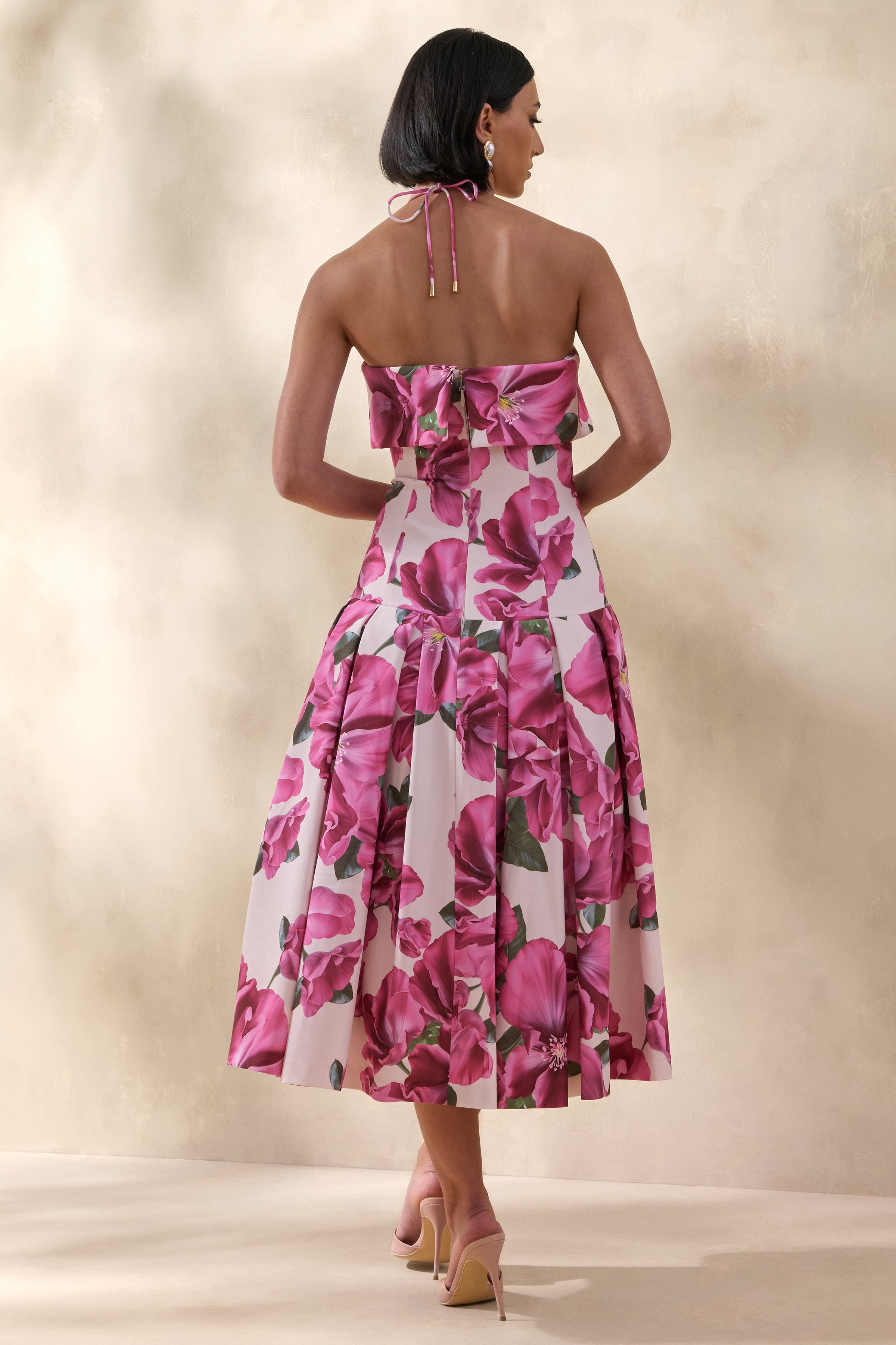 ワンピース Apolina Flora Dress - 50's Floral 2-3Y Sylina | Pink Hibiscus Floral Print Square-Neck Midi Dress With