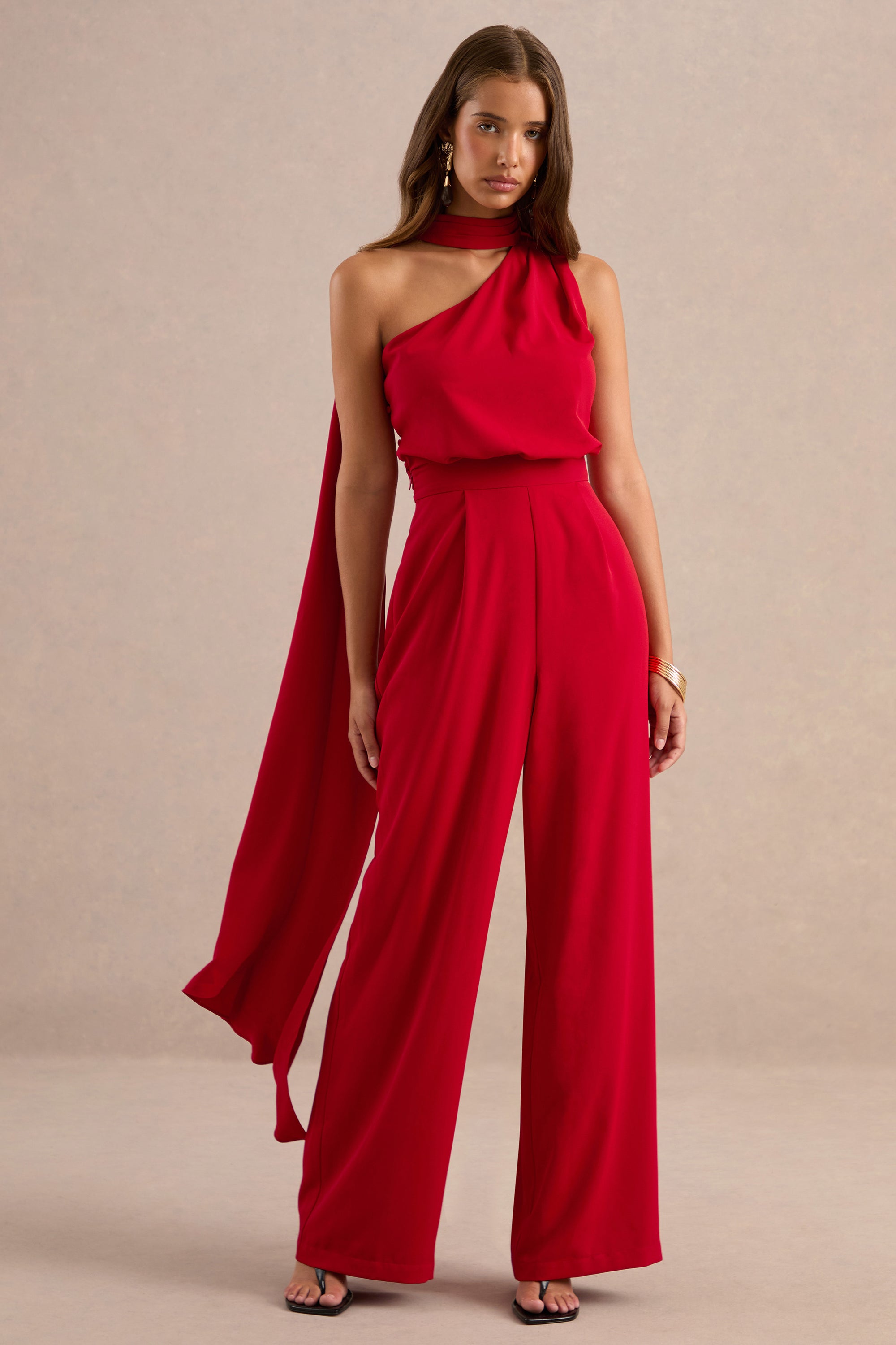 ECM_HR_CL137144100 - Gliselle  Red Asymmetric-Neck Jumpsuit With Scarf Detail1.jpg