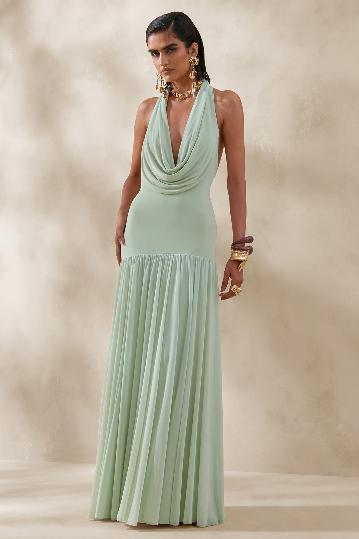 ECM_HR_CL137152037 - Verity _ Green Plunge-Neck Maxi Dress With Sheer-Skirt 2.jpg