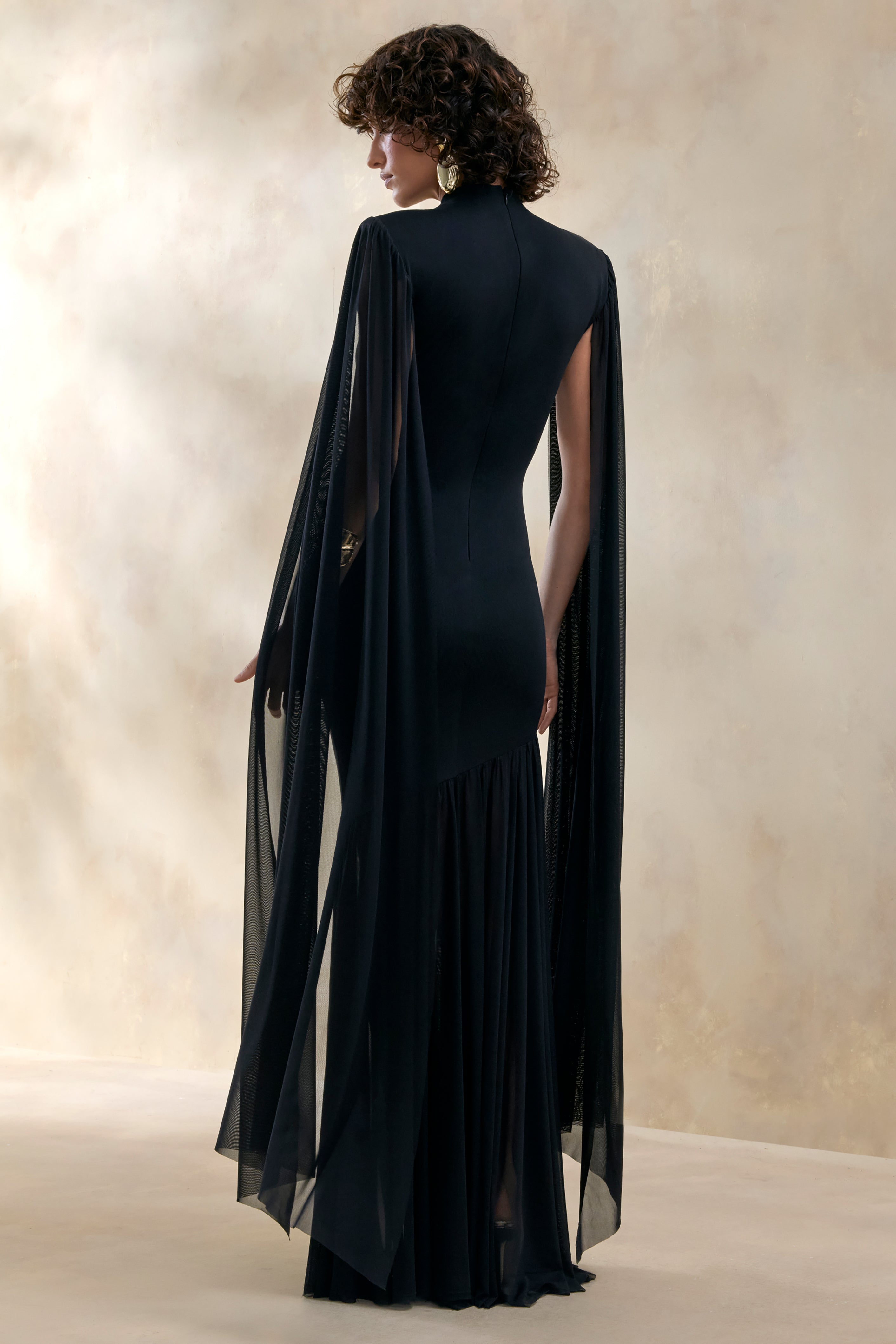 Chantelle | Black High-Neck Maxi Dress With Drop-Waist And Cape