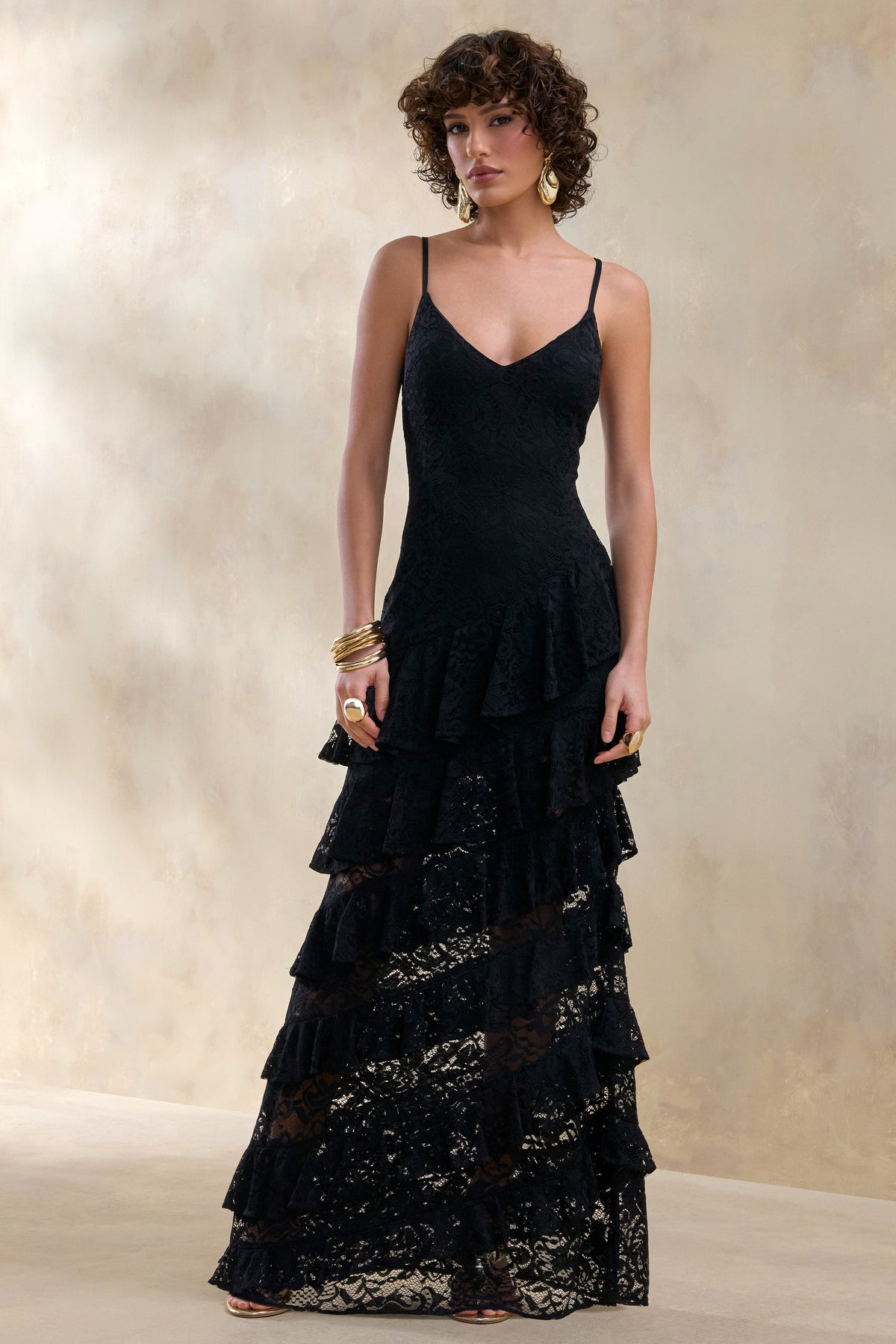 ECM_HR_CL137236001 - Avelisse _ Black Lace Plunge-Neck Maxi Dress With Ruffled Detailing 1.jpg