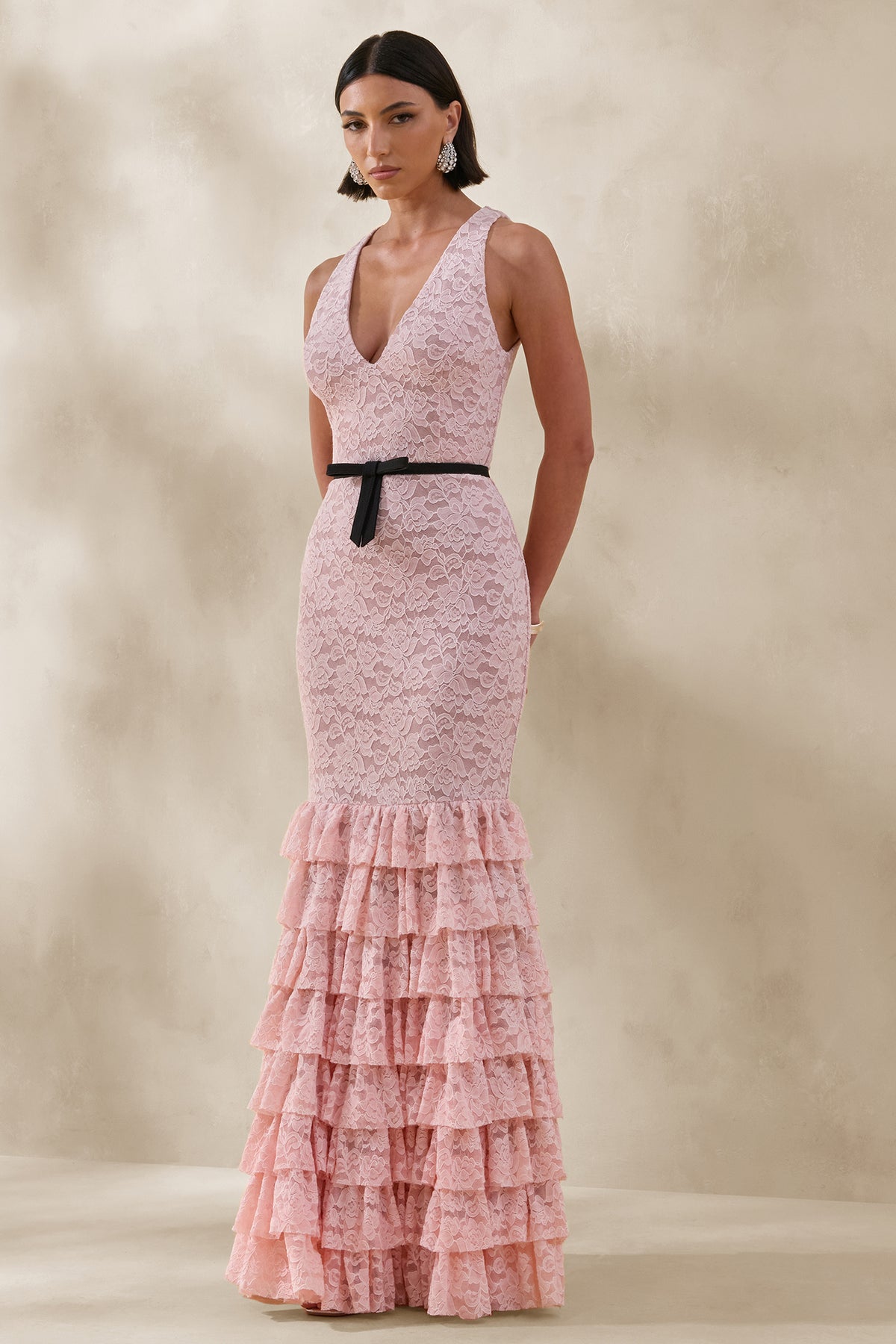 ECM_HR_CL137245227 - Isoria _ Pink And Black Lace Halter-Neck Maxi Dress With Bow-Belt Detail 1.jpg
