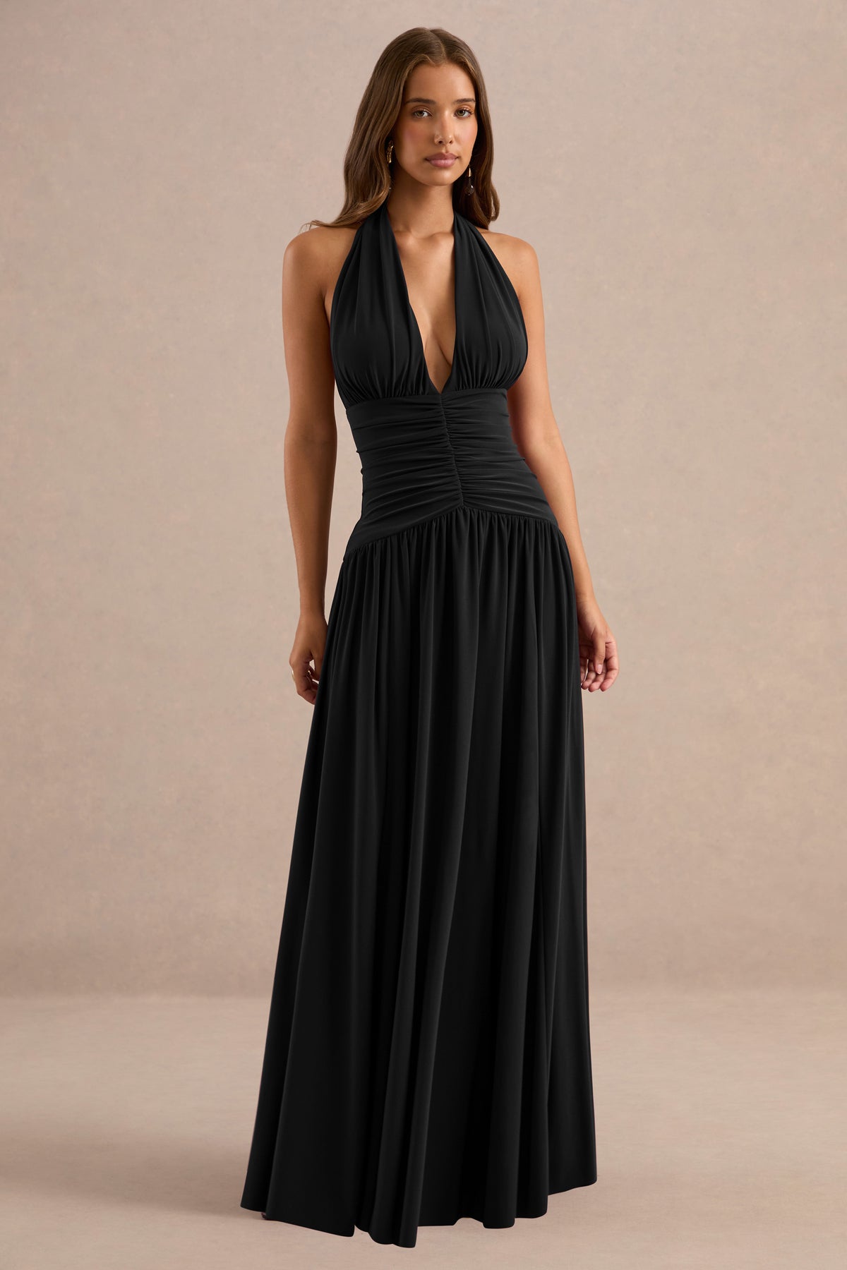 ECM_HR_CL137280001 - Bettina | Black Plunge-Neck Maxi Dress With Gathered-Detailing1.jpg
