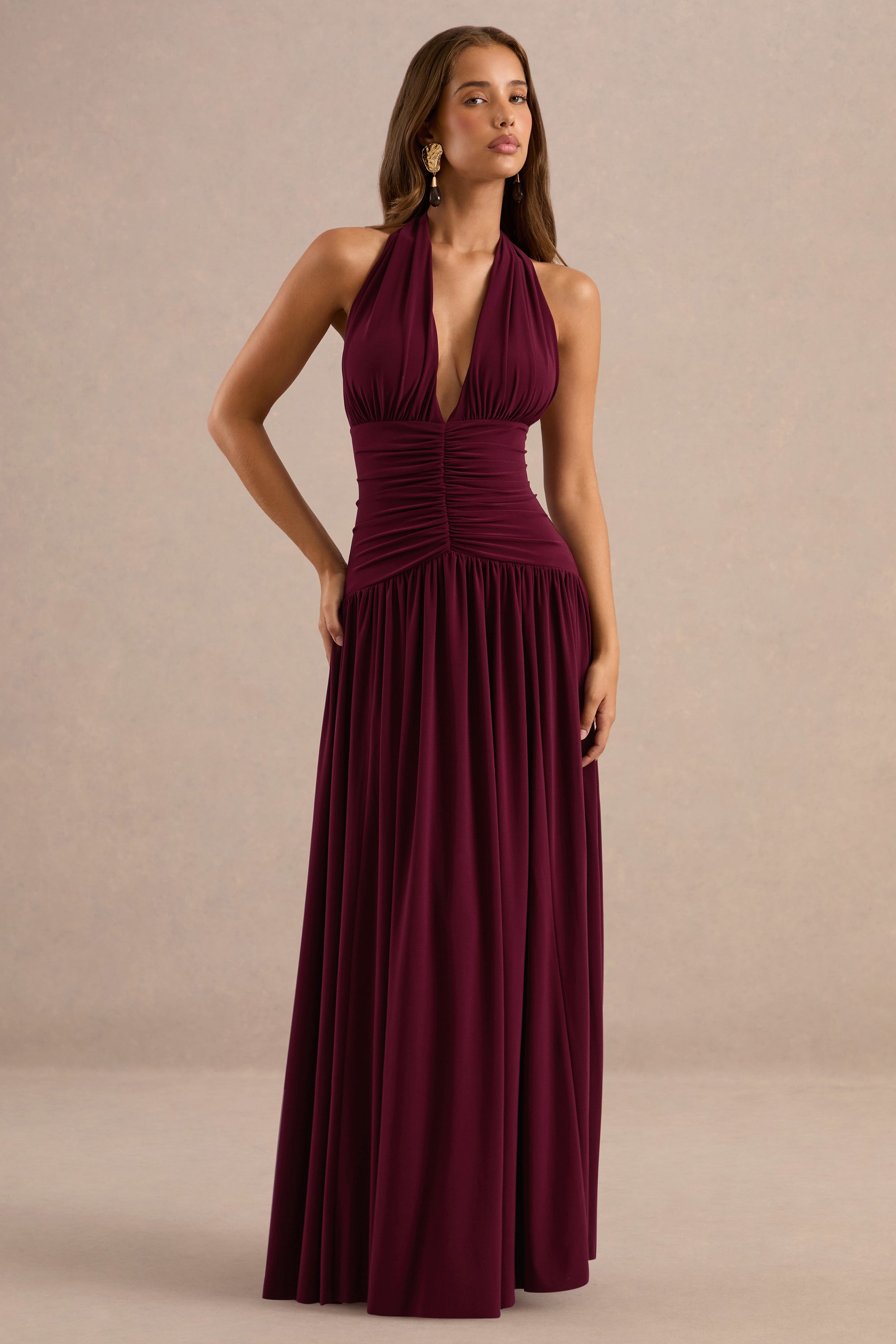 ECM_HR_CL137280102 - Bettina Burgundy Plunge-Neck Maxi Dress With Gathered-Detailing0.jpg
