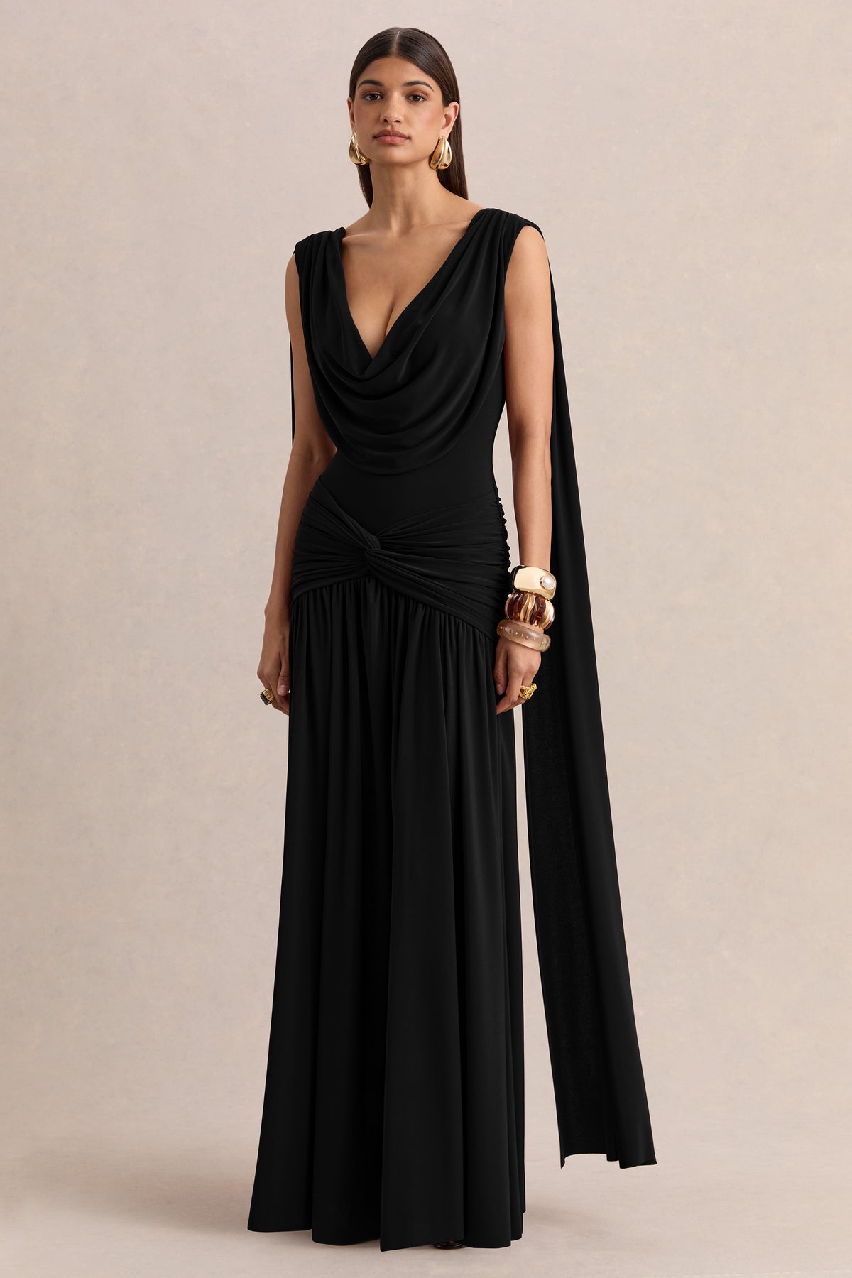 ECM-H_HR_CL137299001 - Amelisse _ Black Plunge-Neck Maxi Dress With Ruched-Detailing 01.jpg