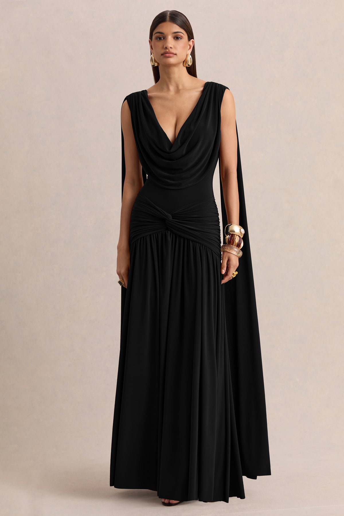ECM_HR_CL137299001 - Amelisse _ Black Plunge-Neck Maxi Dress With Ruched-Detailing 06.jpg