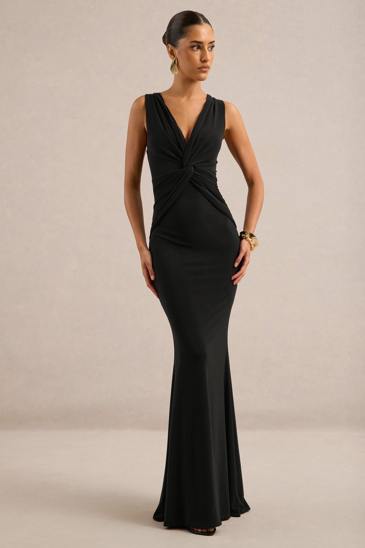 ECM_HR_CL137314001 -  Holly _ Black Plunge-Neck Maxi Dress With Twist-Detail1.jpg