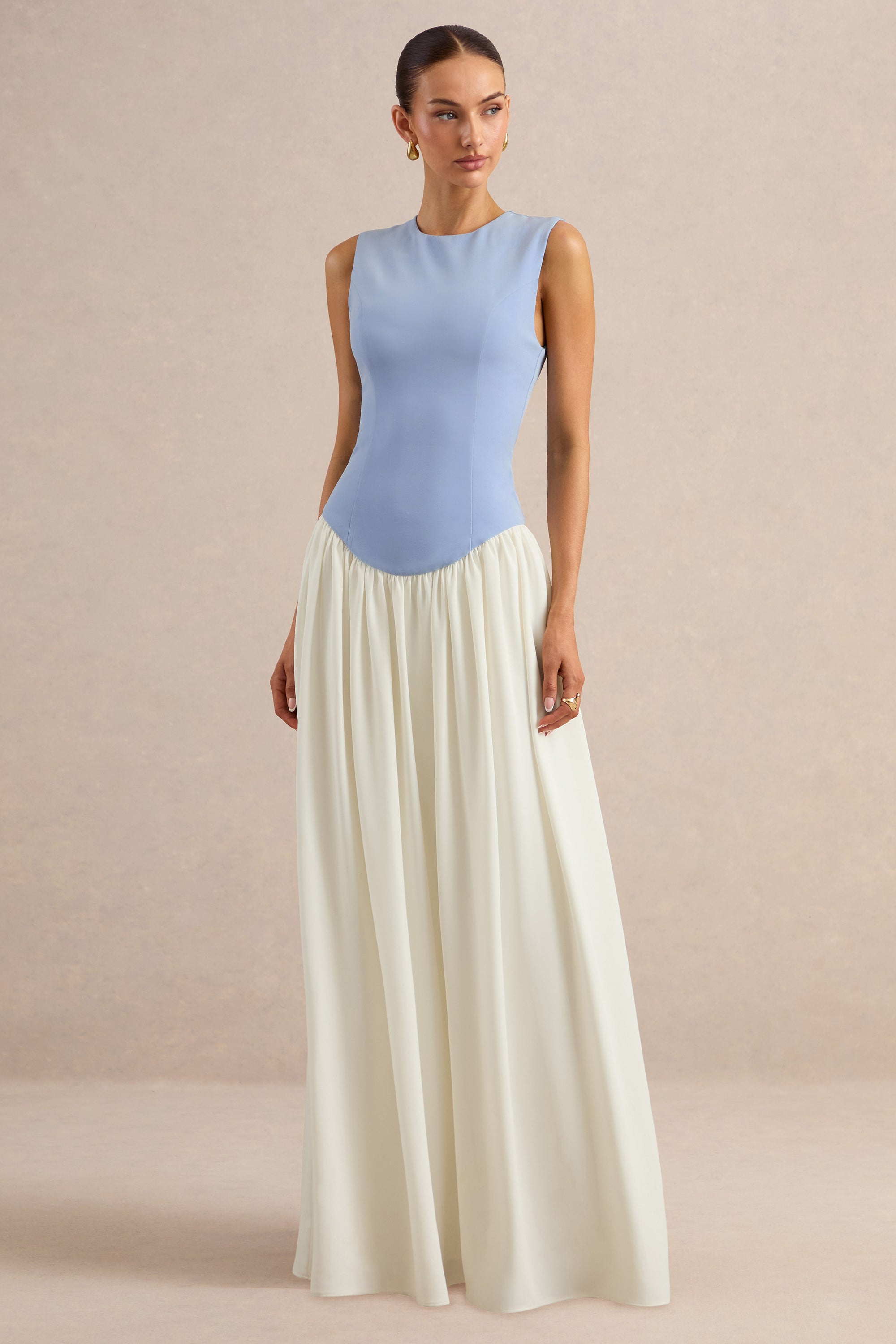 ECM_HR_CL137340153 - Iliana _ Powder Blue And White Crew-Neck Maxi Dress With Drop-Waist And Pleated Skirt 0.jpg