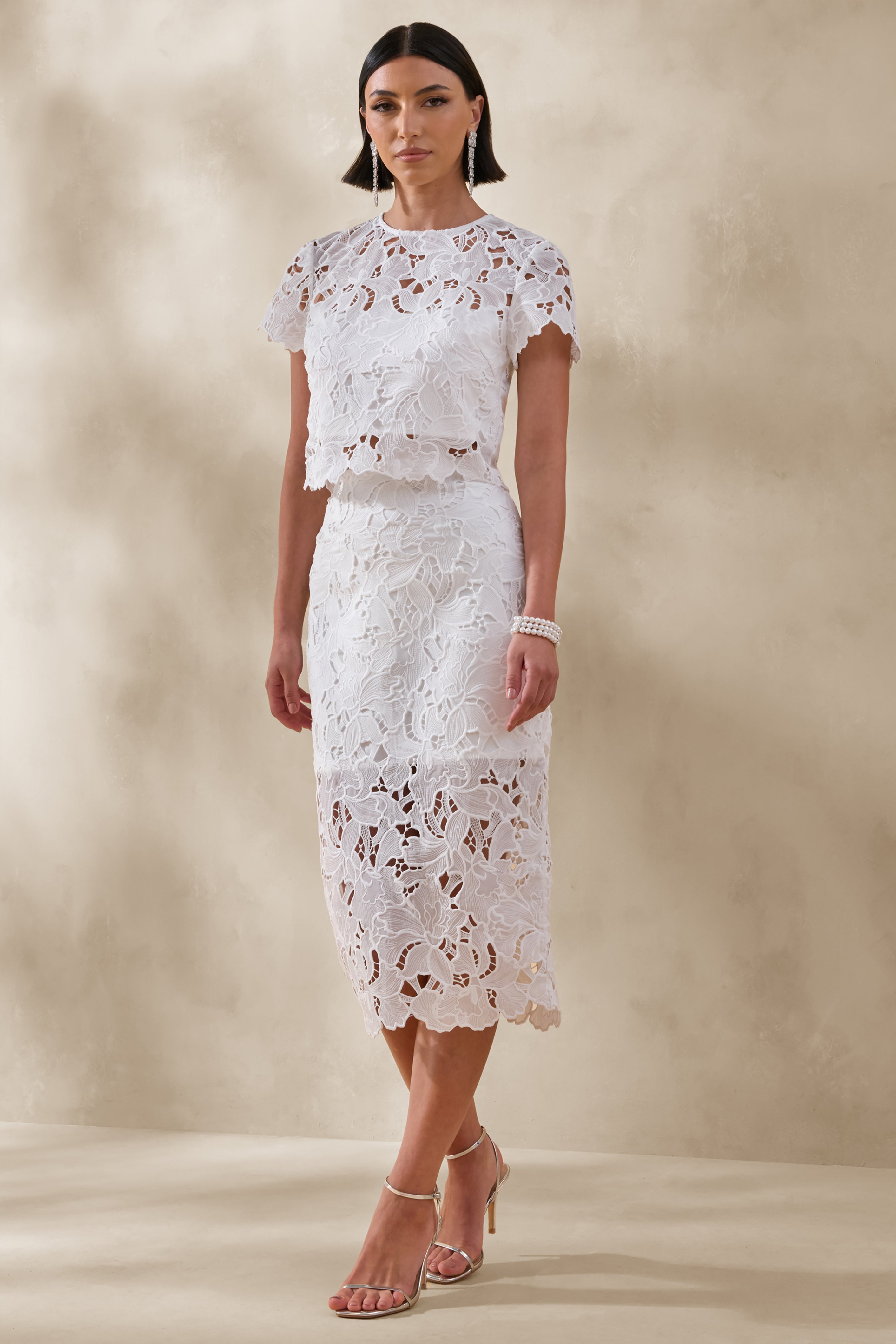 Aisling | White Lace Midi-Skirt – Club L London - CA