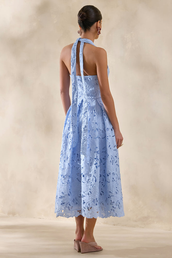 maribel maxi dress Maribel Powder Blue Lace Plunge-Neck Midi Dress – Club L London