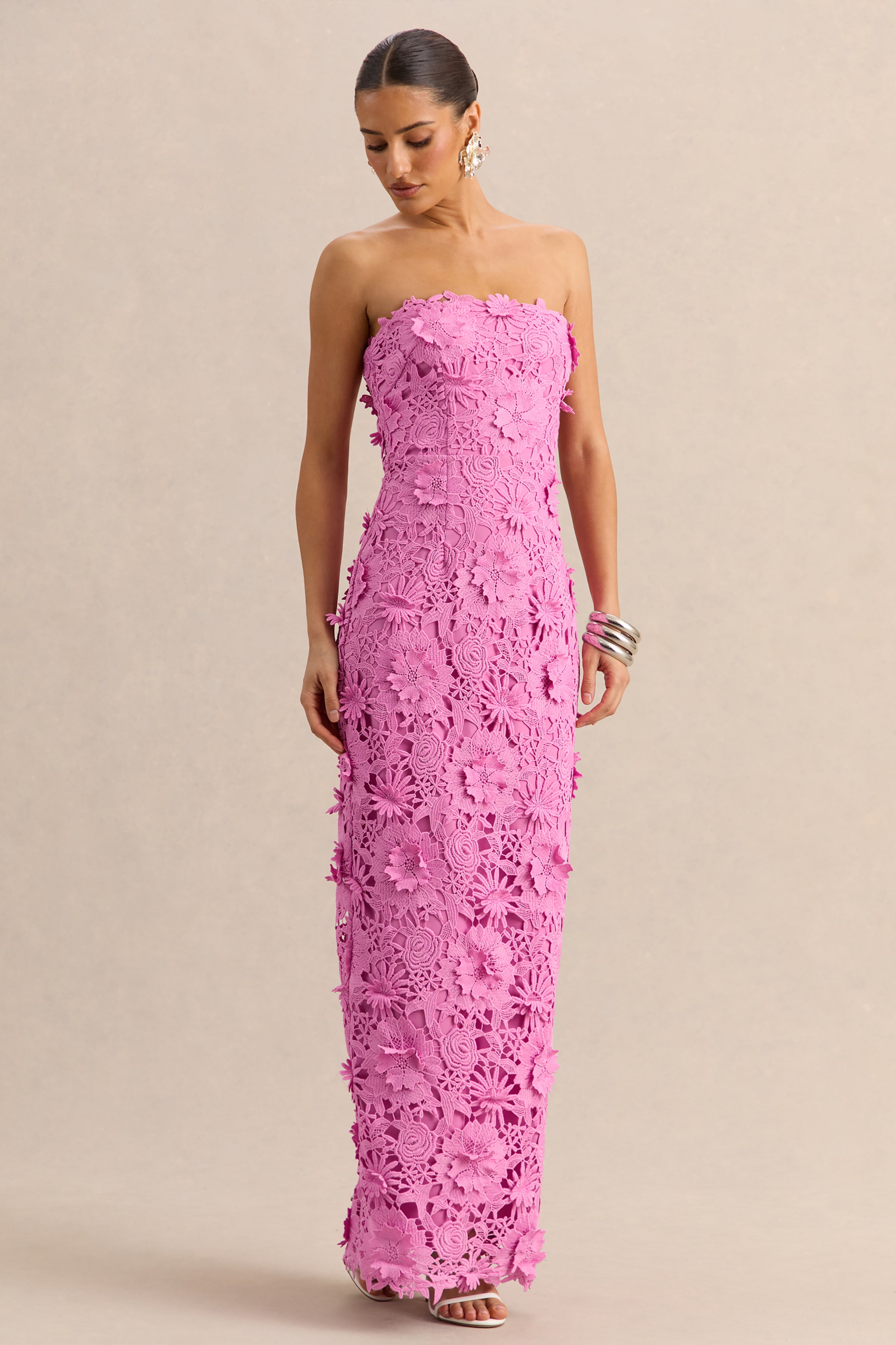 Gracie | Pink Lace Bandeau Maxi Dress – Club L London - CA