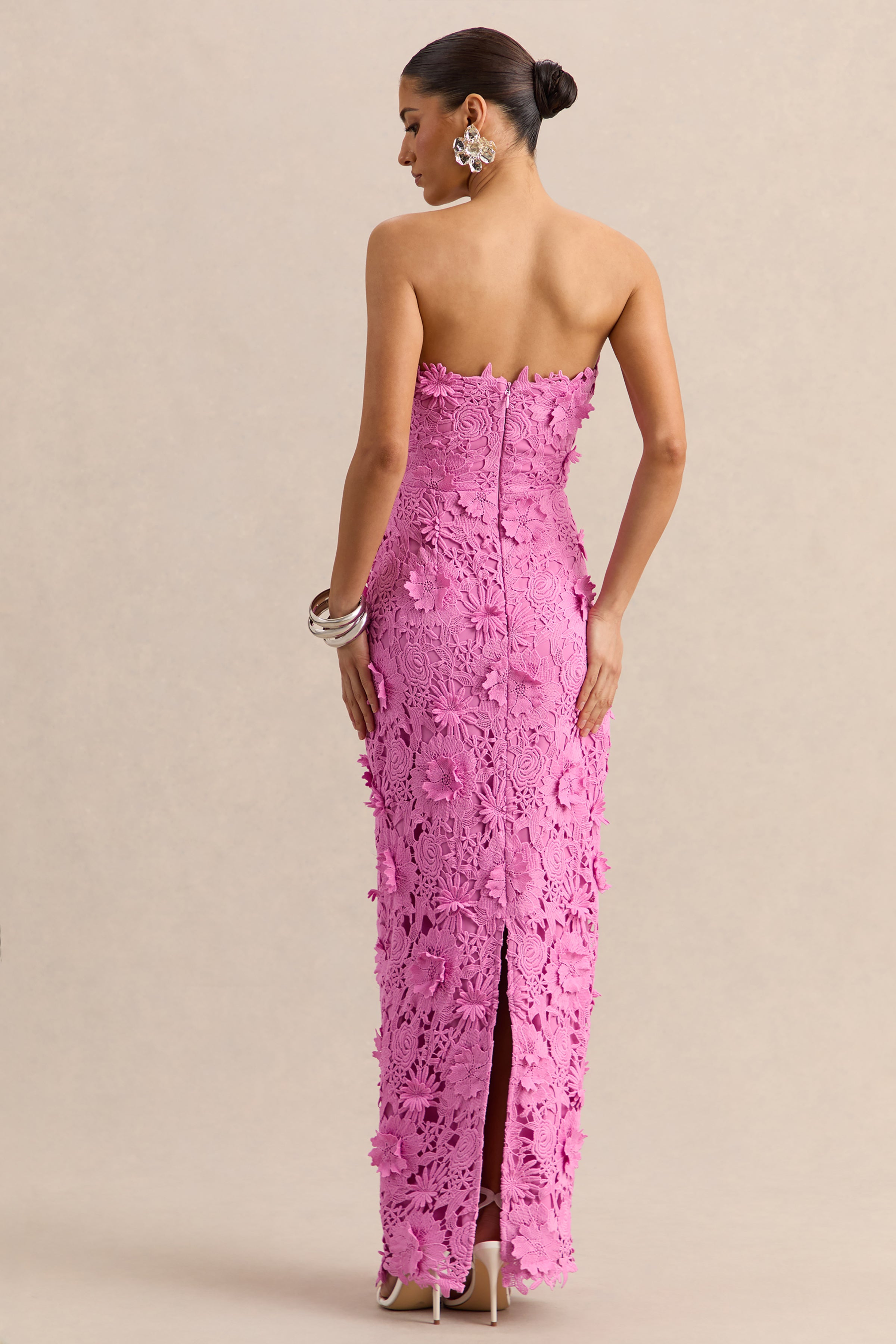 Gracie | Pink Lace Bandeau Maxi Dress – Club L London - CA