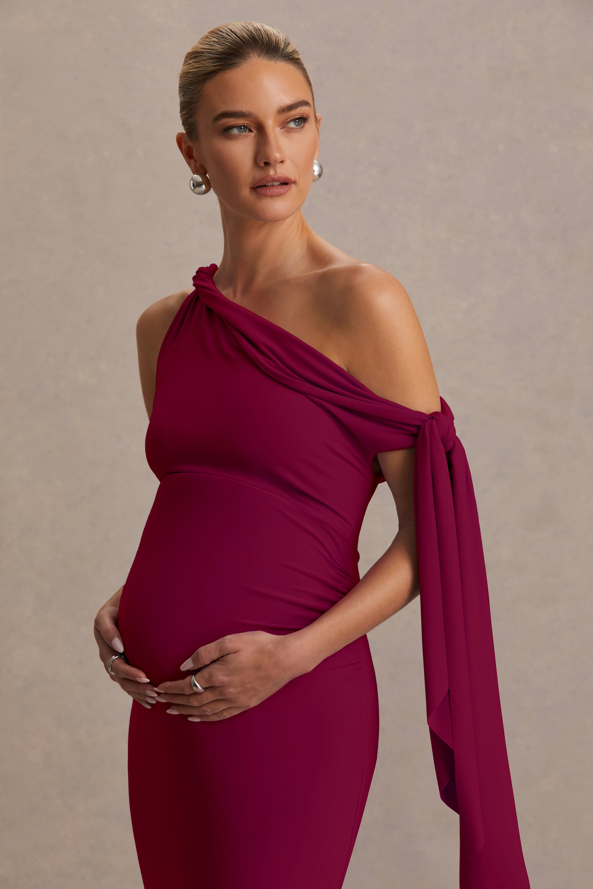 CL137446102 - Orielle | Burgundy Asymmetric-Neck Maxi Dress With Knot-Sleeve And Sash3.jpg