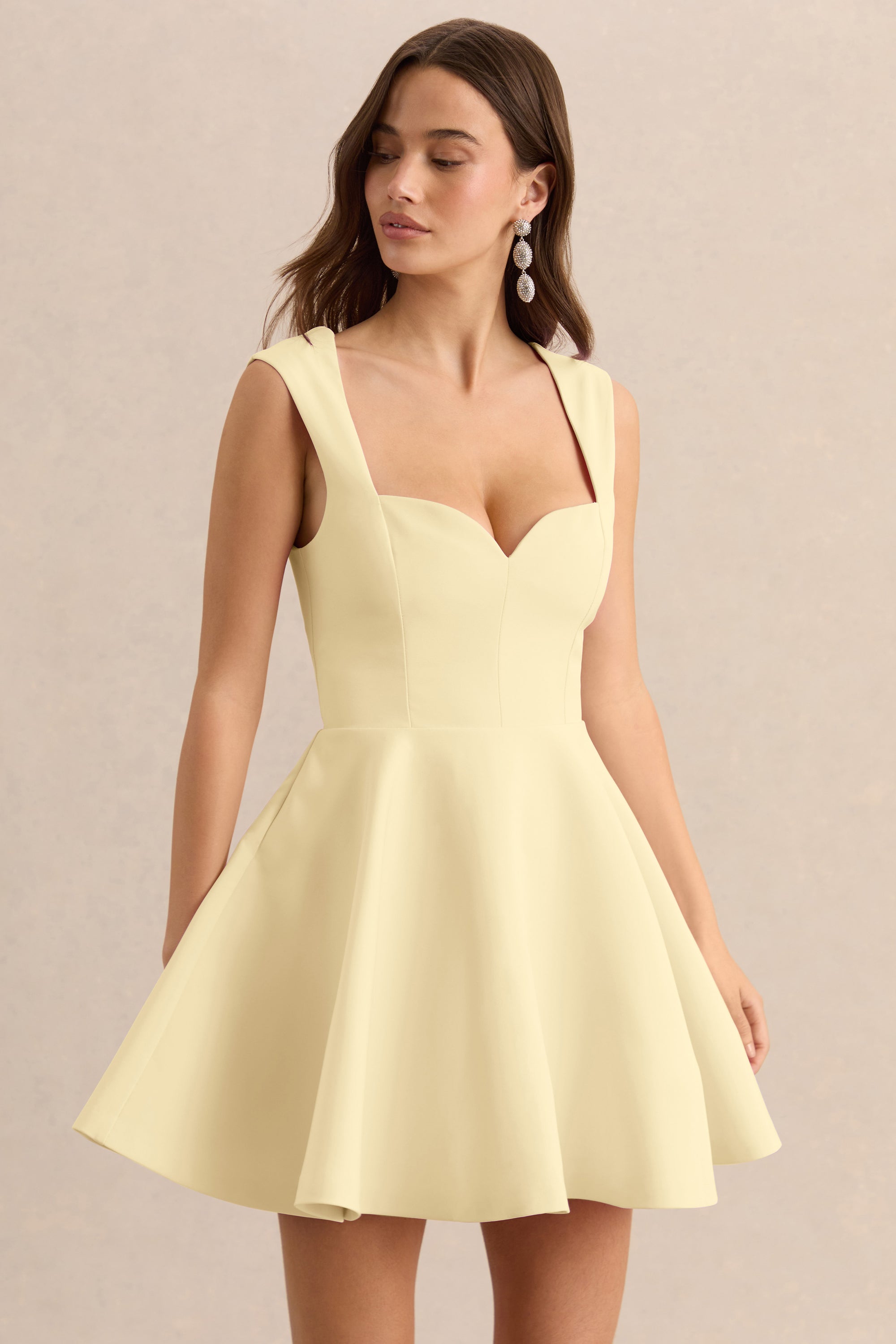 light yellow skater dress Bright Personality Yellow Embroidered Floral Skater Mini Dress