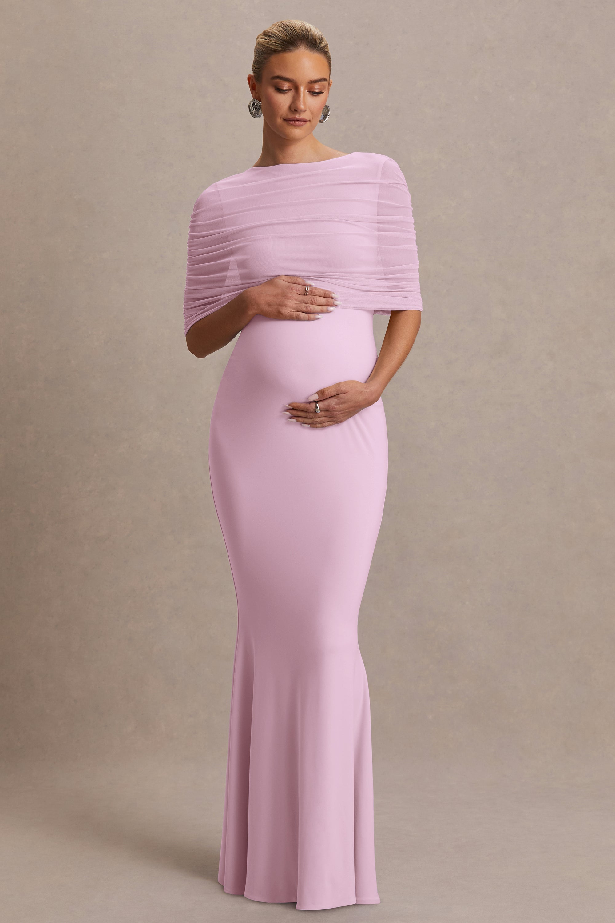 HR_CL137462081 - Zaria Light Pink Crew-Neck Maxi Dress With Cape-Overlay 02.jpg