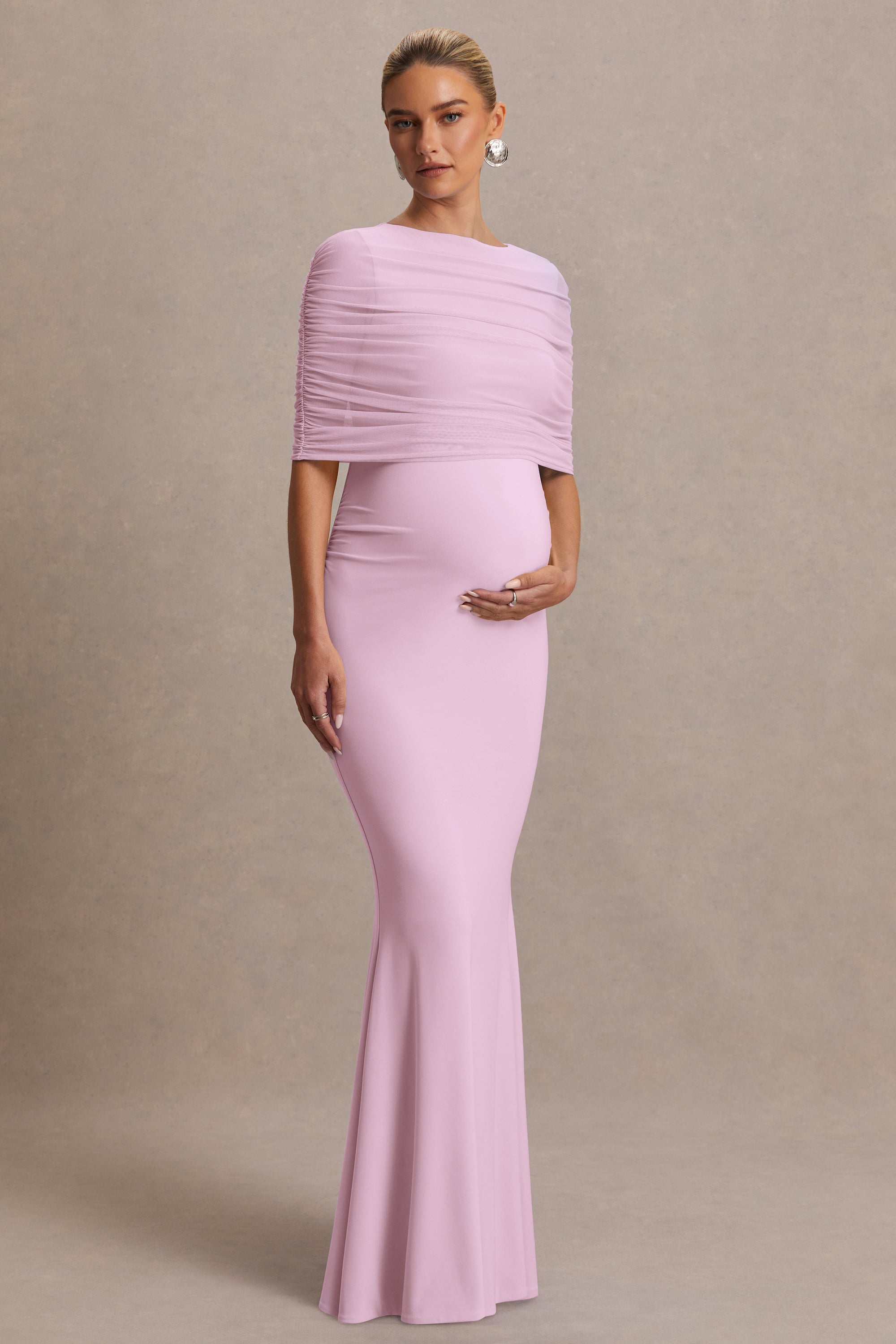 HR_CL137462081 - Zaria Light Pink Crew-Neck Maxi Dress With Cape-Overlay 03.jpg