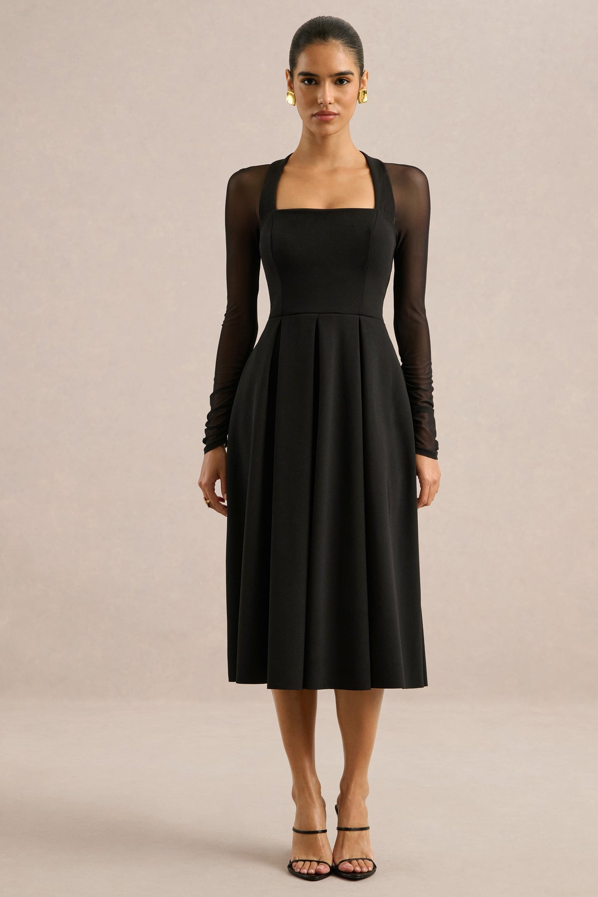 ECM_HR_CL137475001 - Melinda _ Black Square-Neck Midi Dress With Mesh Detailing0.jpg