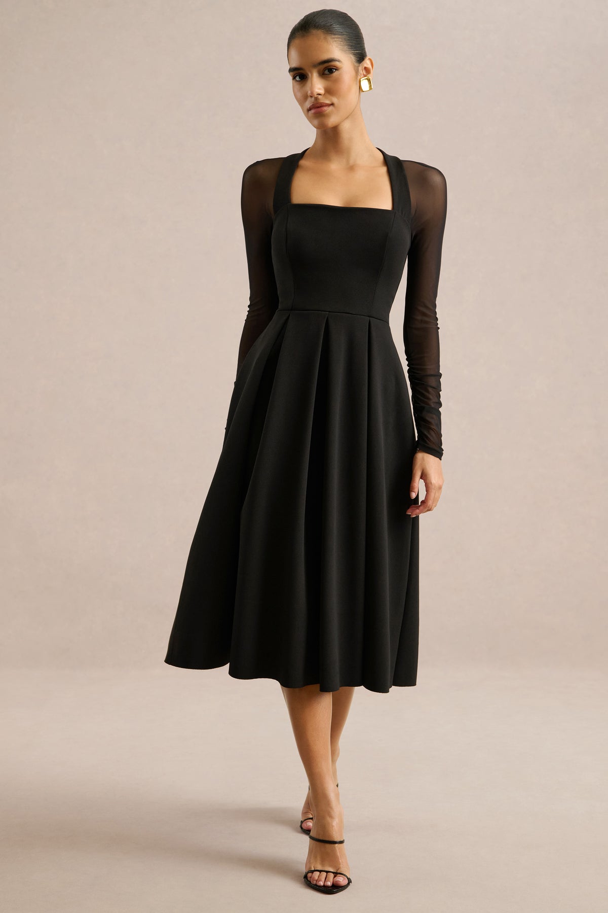 ECM_HR_CL137475001 - Melinda _ Black Square-Neck Midi Dress With Mesh Detailing1.jpg