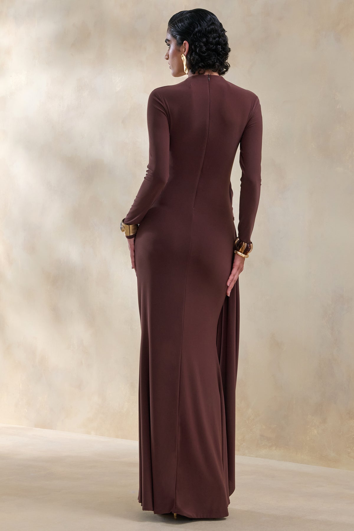 ECM_HR_CL137547021 - Kyrissa | Brown High-Neck Maxi Dress With Gathered-Detailing 3.jpg
