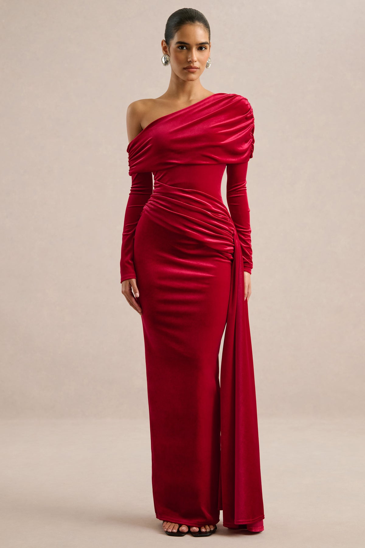 ECM_HR_CL137568100 - Hadria _ Red Velvet Asymmetric-Neck Maxi Dress With Sash-Detail0.jpg