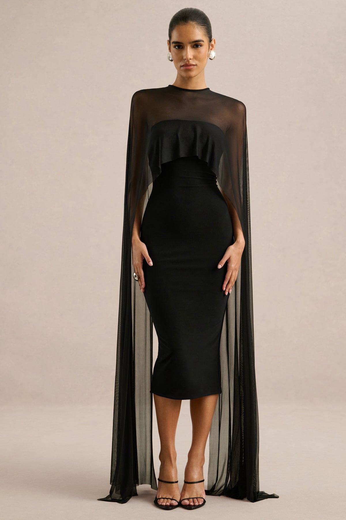 ECM_HR_CL137579001 - Filippa _ Black Crew-Neck Midi Dress With Sheer Cape-Sleeves0.jpg