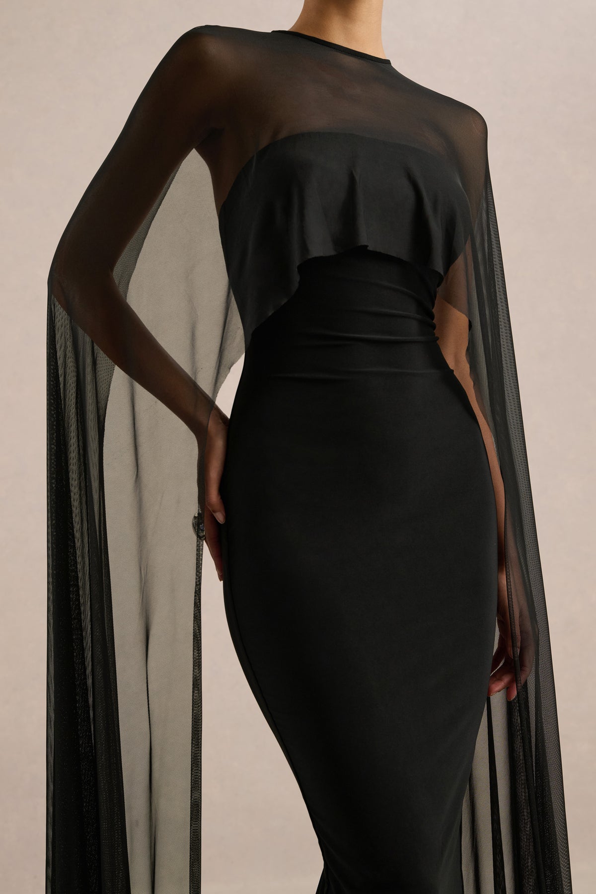ECM_HR_CL137579001 - Filippa _ Black Crew-Neck Midi Dress With Sheer Cape-Sleeves3.jpg