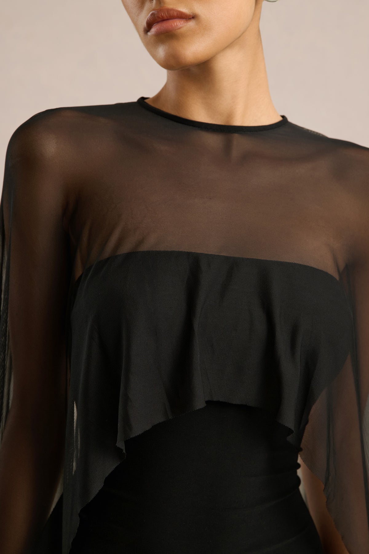ECM_HR_CL137579001 - Filippa _ Black Crew-Neck Midi Dress With Sheer Cape-Sleeves4.jpg