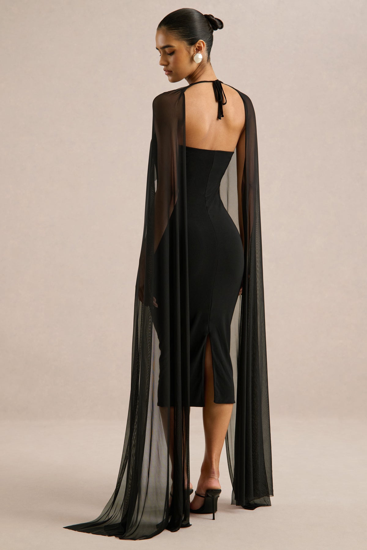 ECM_HR_CL137579001 - Filippa _ Black Crew-Neck Midi Dress With Sheer Cape-Sleeves5.jpg