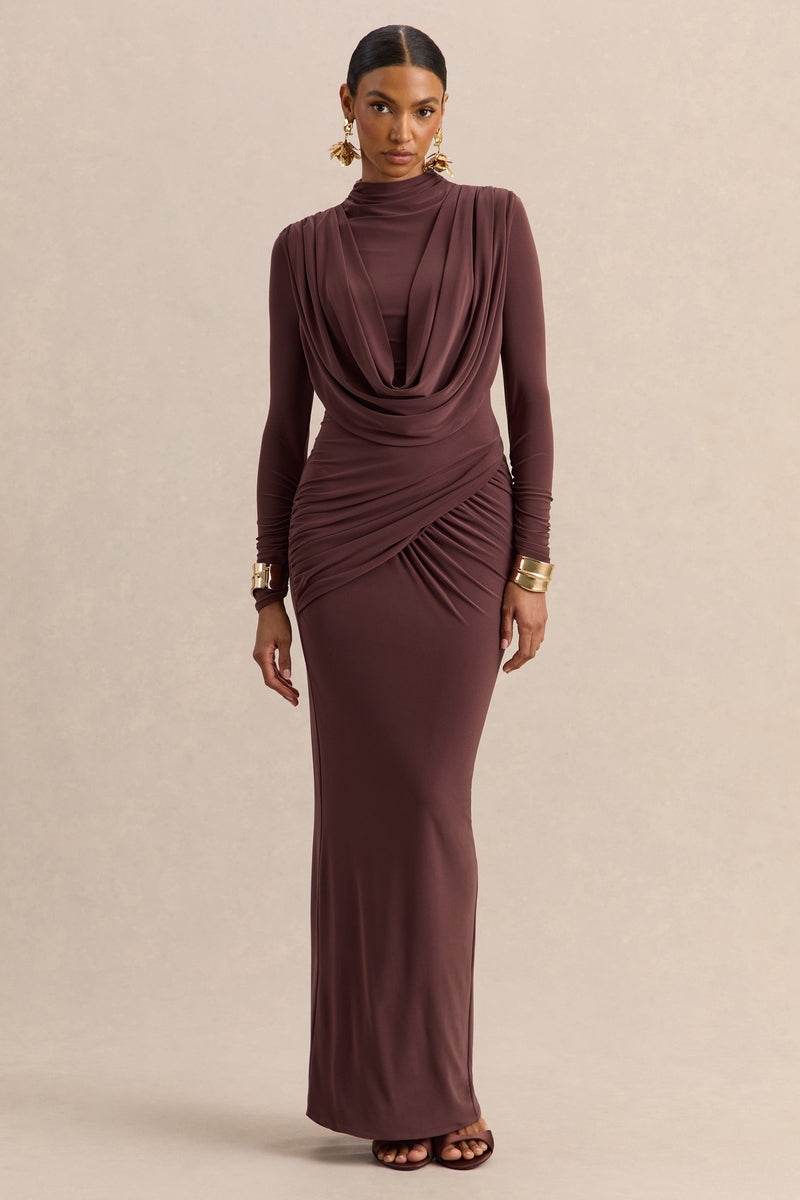 CL13766002206_ECM_HR_CL137660022_-_Karinthia_Brown_High-Neck_Maxi_Dress_With_Draped-Detailing_1_0e75fc46-4712-4775-8029-ff4cf5c2f169