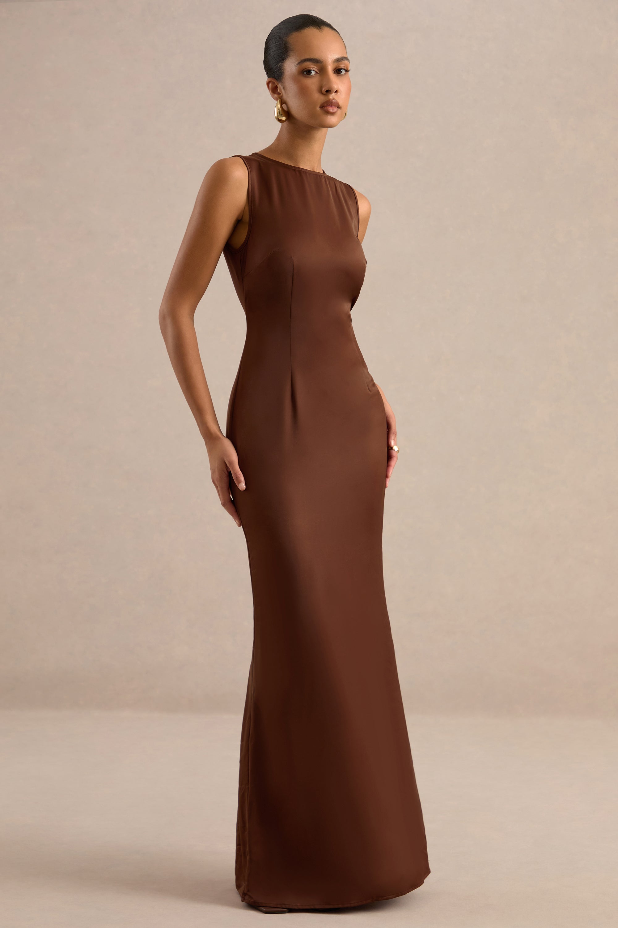 CL137662021 - Lavencia _ Brown Satin Wide-Neck Maxi Dress With Feather Trim 7.jpg