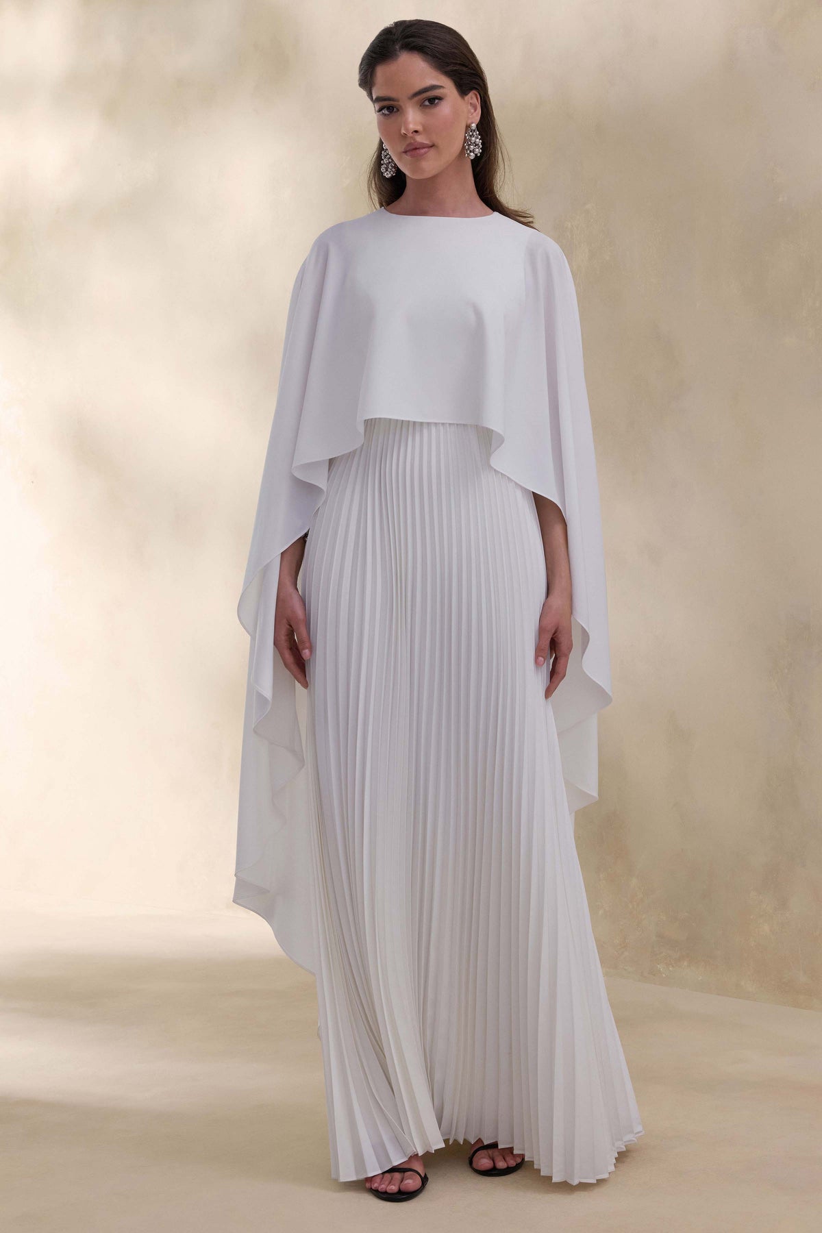ECM_HR_CL137664111 - Loradia | Cream Satin Round-Neck Maxi Dress With Cape-Sleeves And Pleated-Skirt 2.jpg