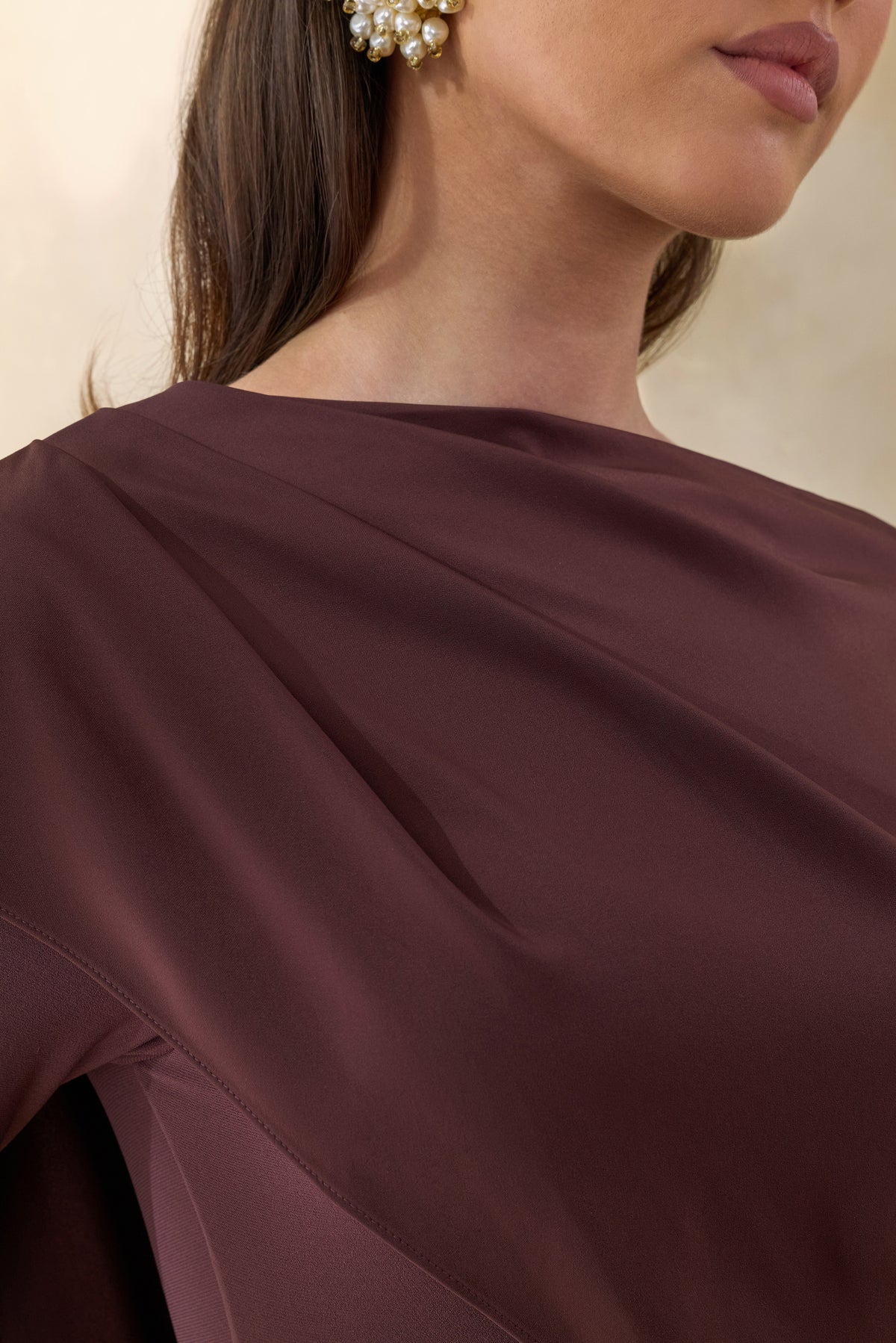 ECM_HR_CL137666022 - Salenne | Brown Round-Neck Maxi Dress With Satin Asymmetric-Cape 2.jpg