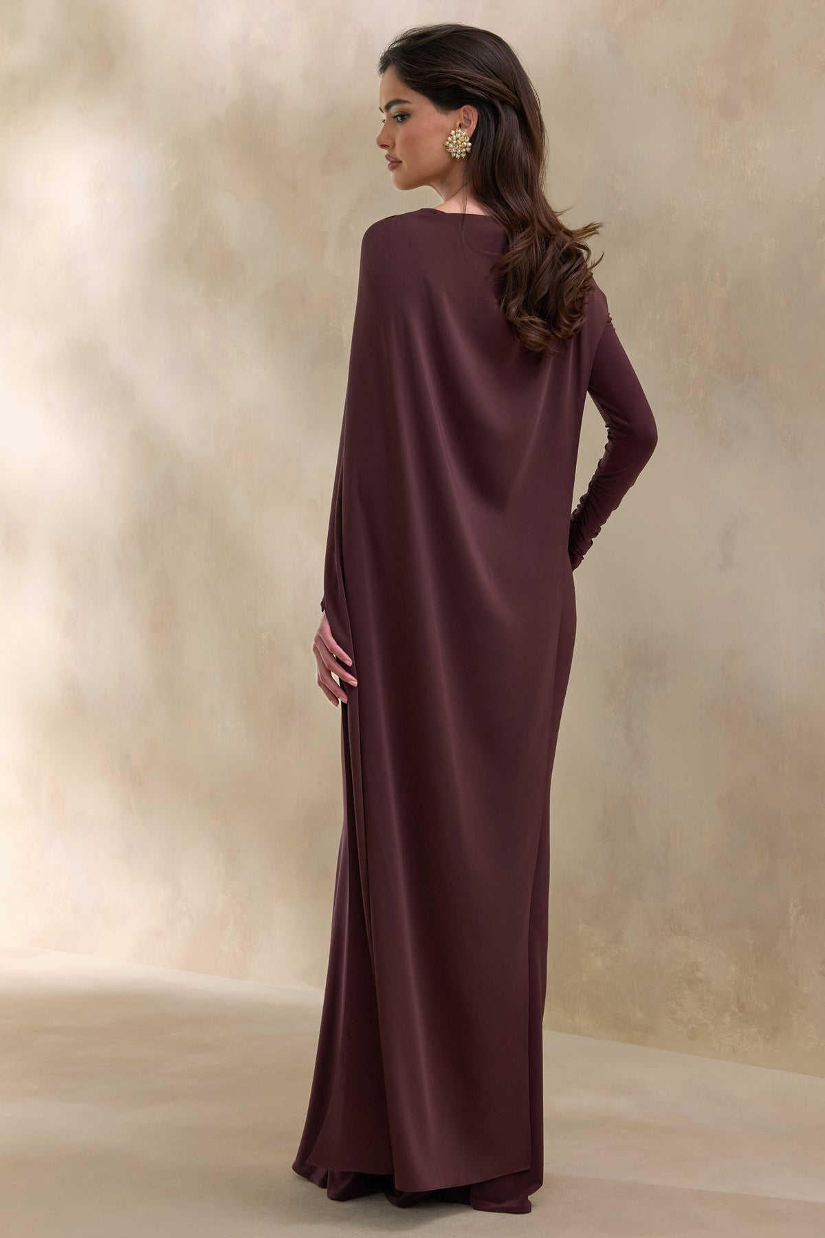 ECM_HR_CL137666022 - Salenne | Brown Round-Neck Maxi Dress With Satin Asymmetric-Cape 7.jpg