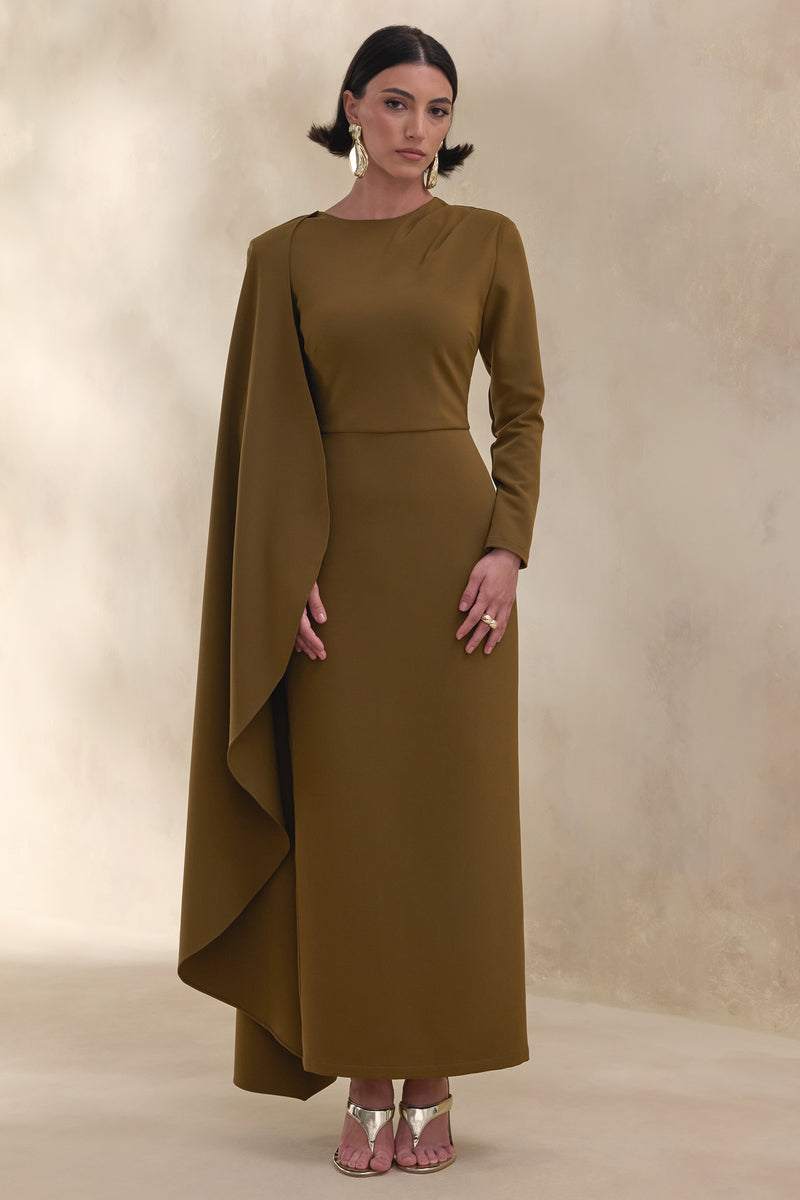 ECM_HR_CL137672031 - Jovea | Olive Round-Neck Maxi Dress With Cape-Sleeve 0.jpg