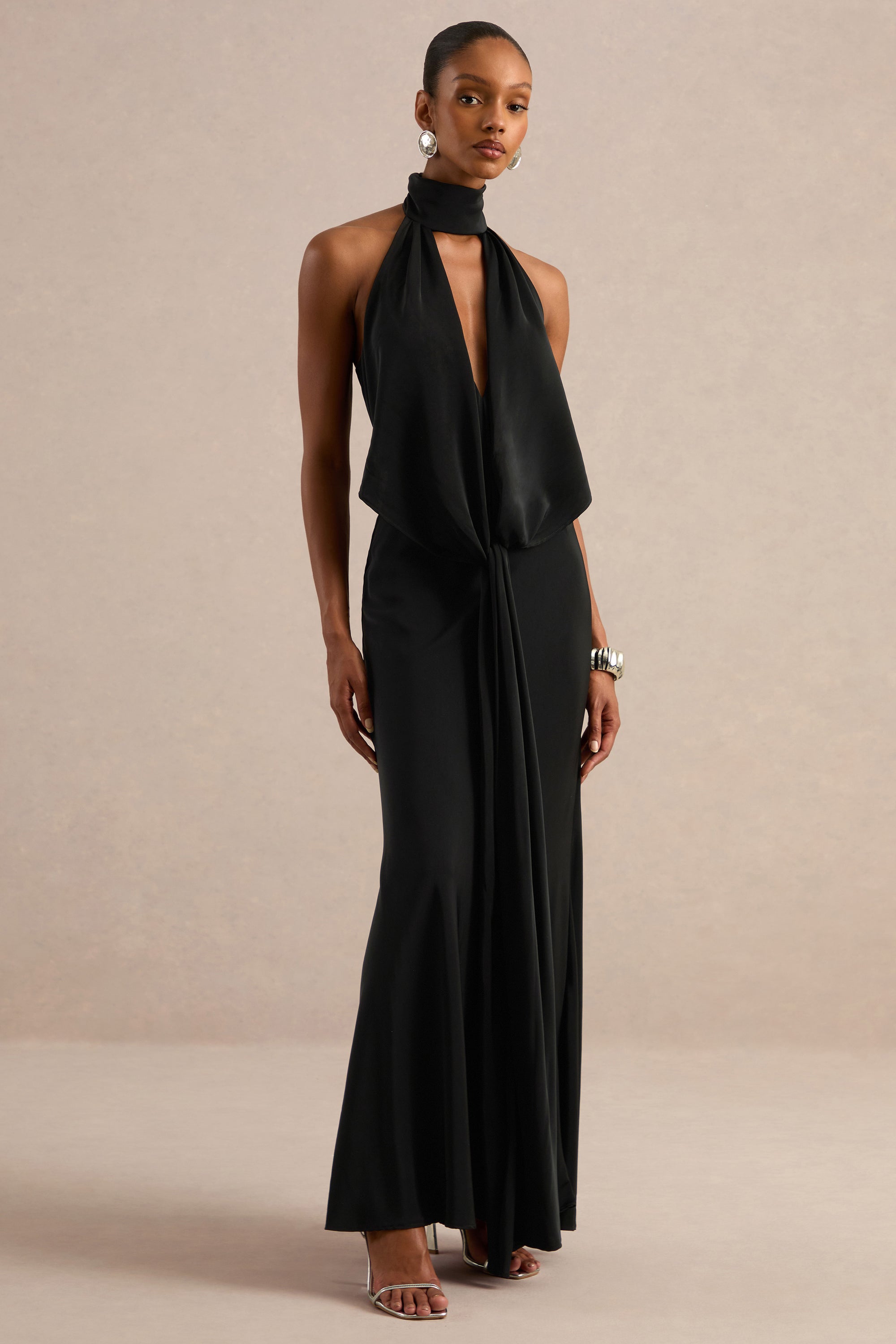 ECM_HR_CL137717001 - Canella | Black Satin Halter-Neck Maxi Dress With Sash-Detail2.jpg