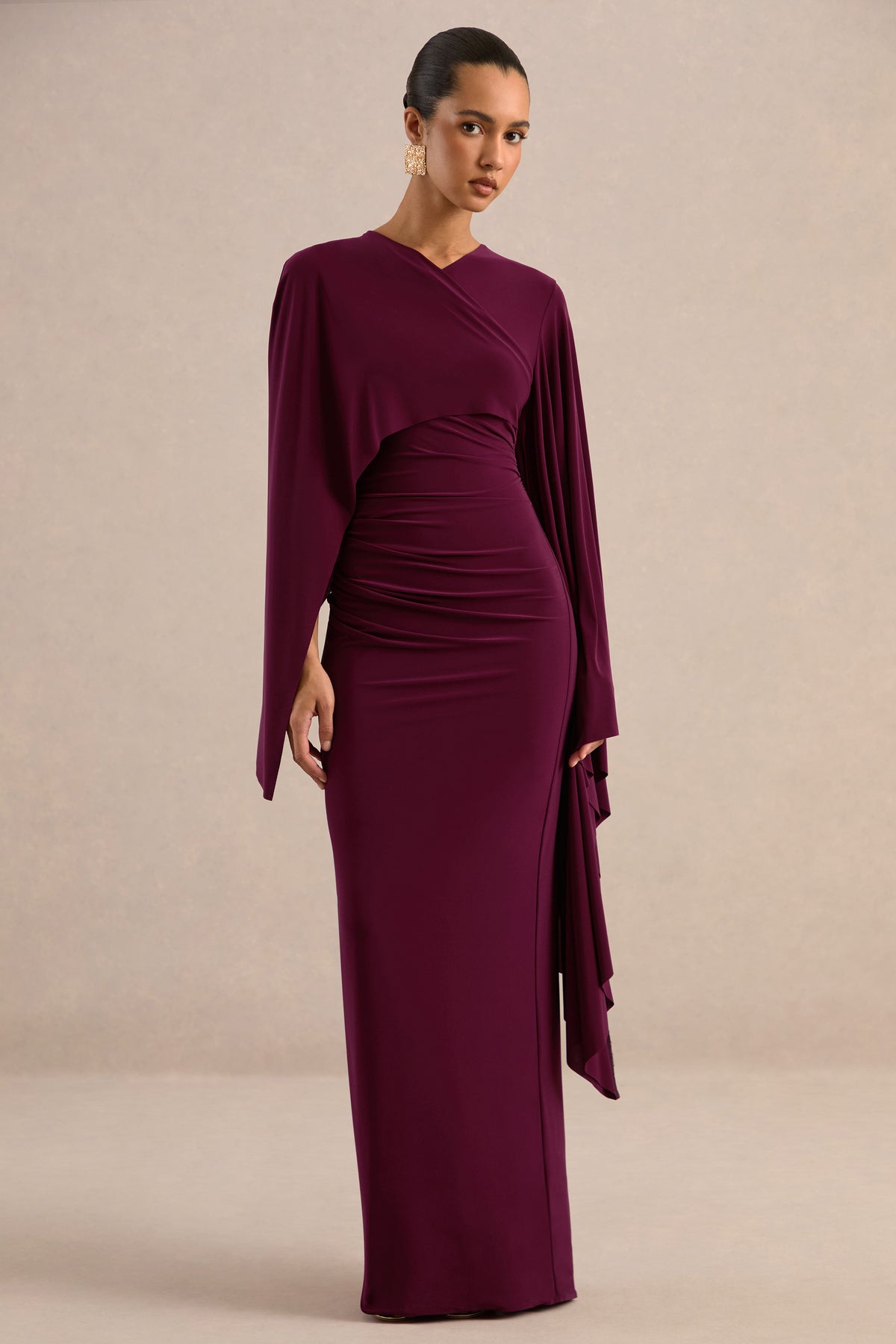 ECM_HR_CL137770102 - Fervora Burgundy Round-Neck Maxi Dress With Gathered-Detailing And Sash0.jpg