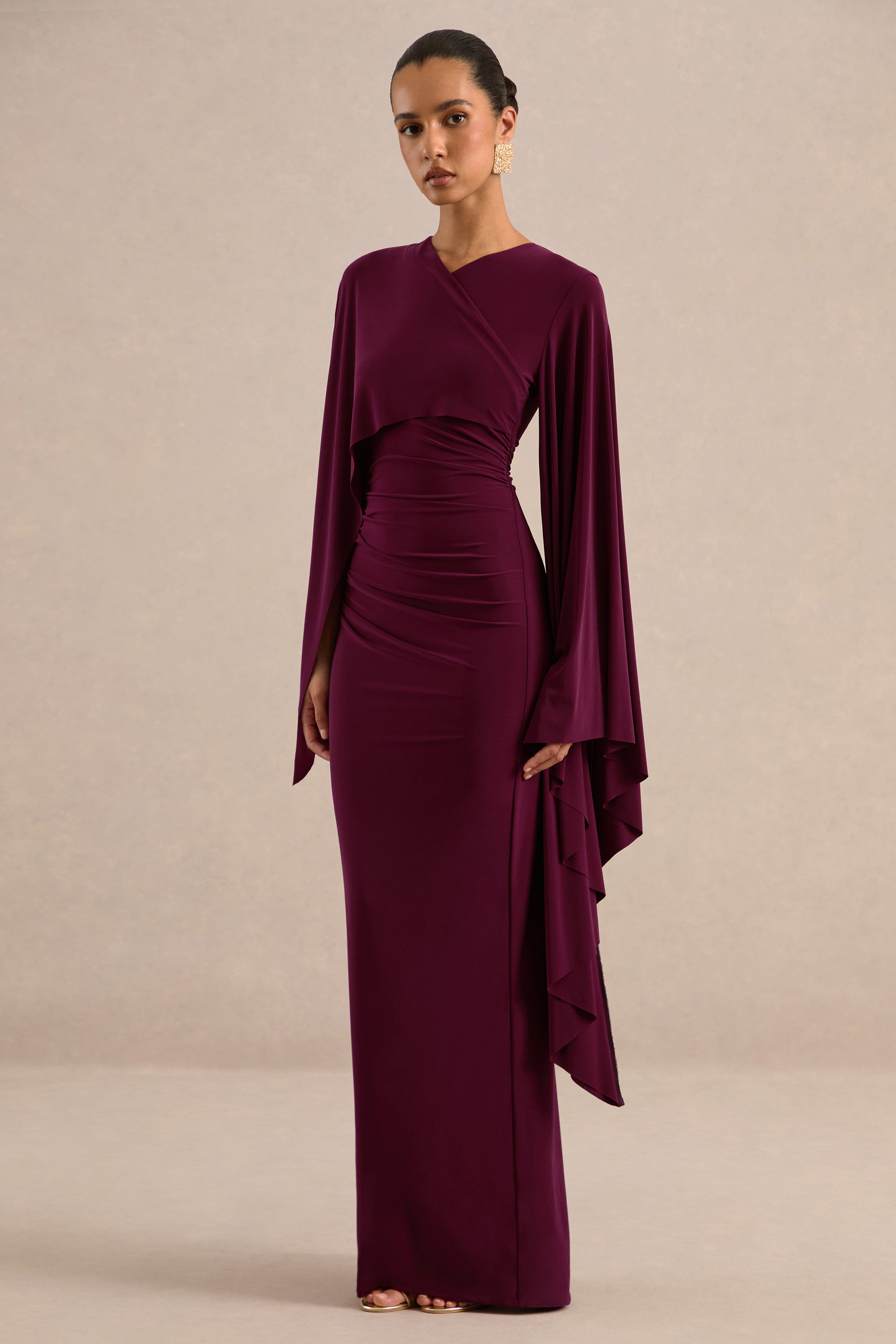 ECM_HR_CL137770102 - Fervora Burgundy Round-Neck Maxi Dress With Gathered-Detailing And Sash1.jpg