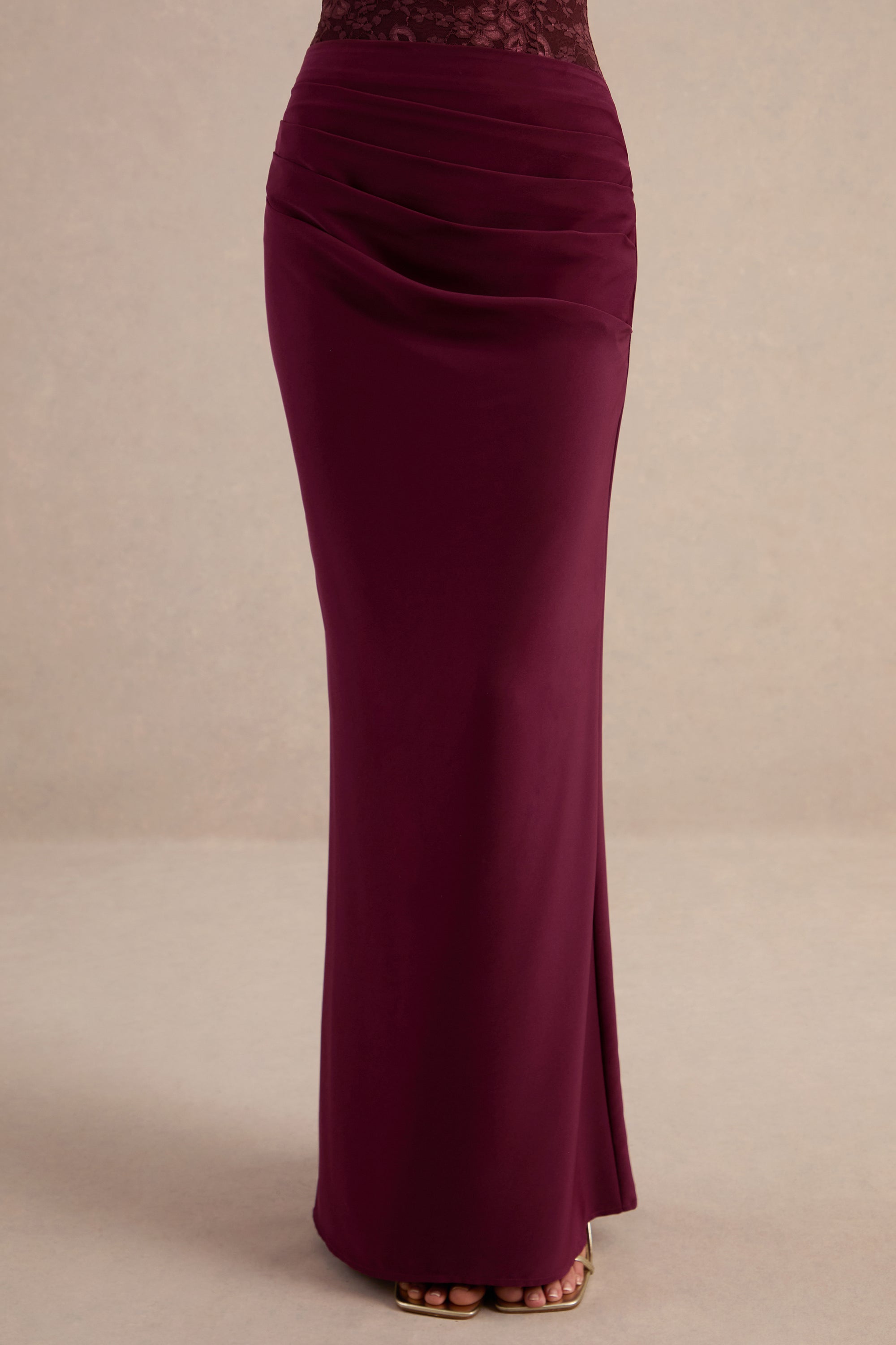 CL137831102 - Sylisse | Burgundy Satin Draped Maxi Skirt1.jpg