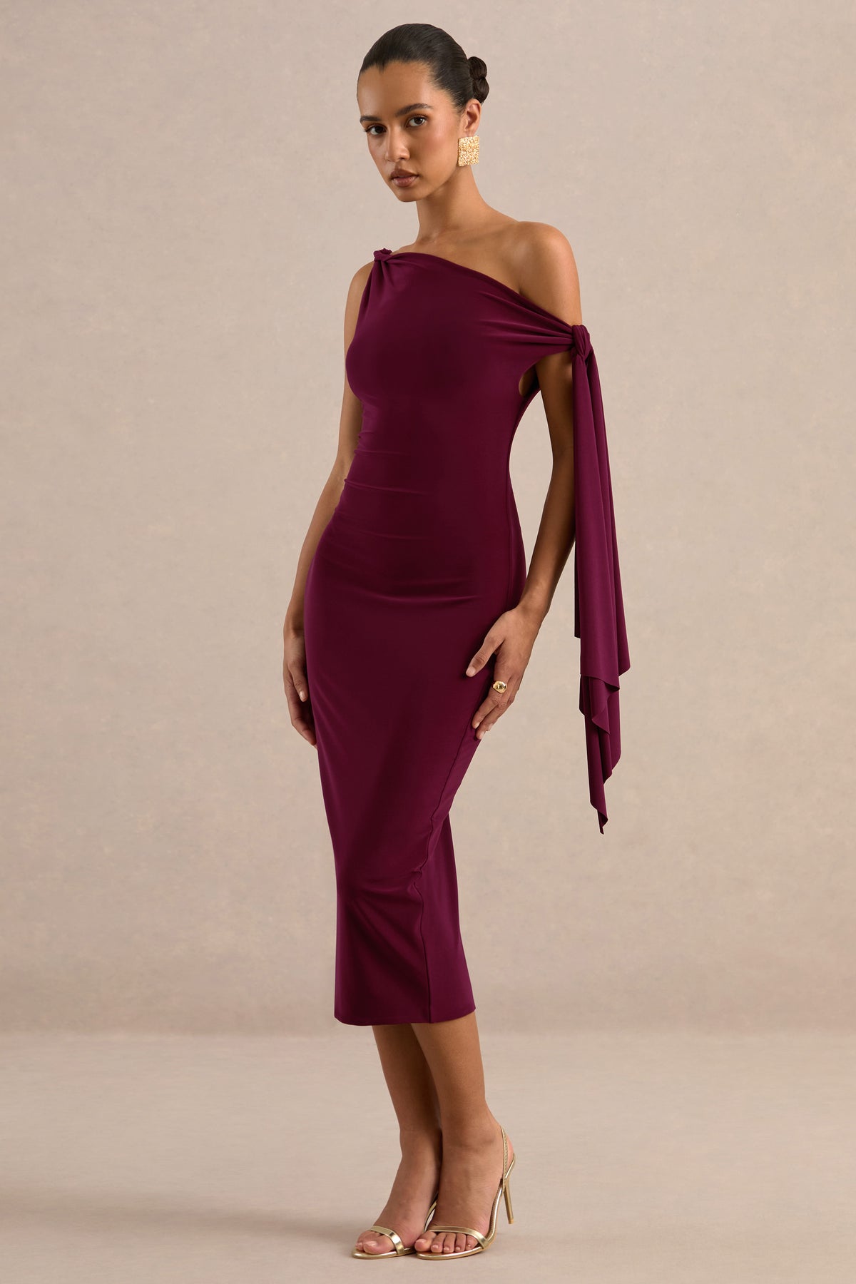 ECM_HR_CL137892102 - Arcelia Burgundy Asymmetric-Neck Midi Dress With Knot-Sleeve Detail3.jpg