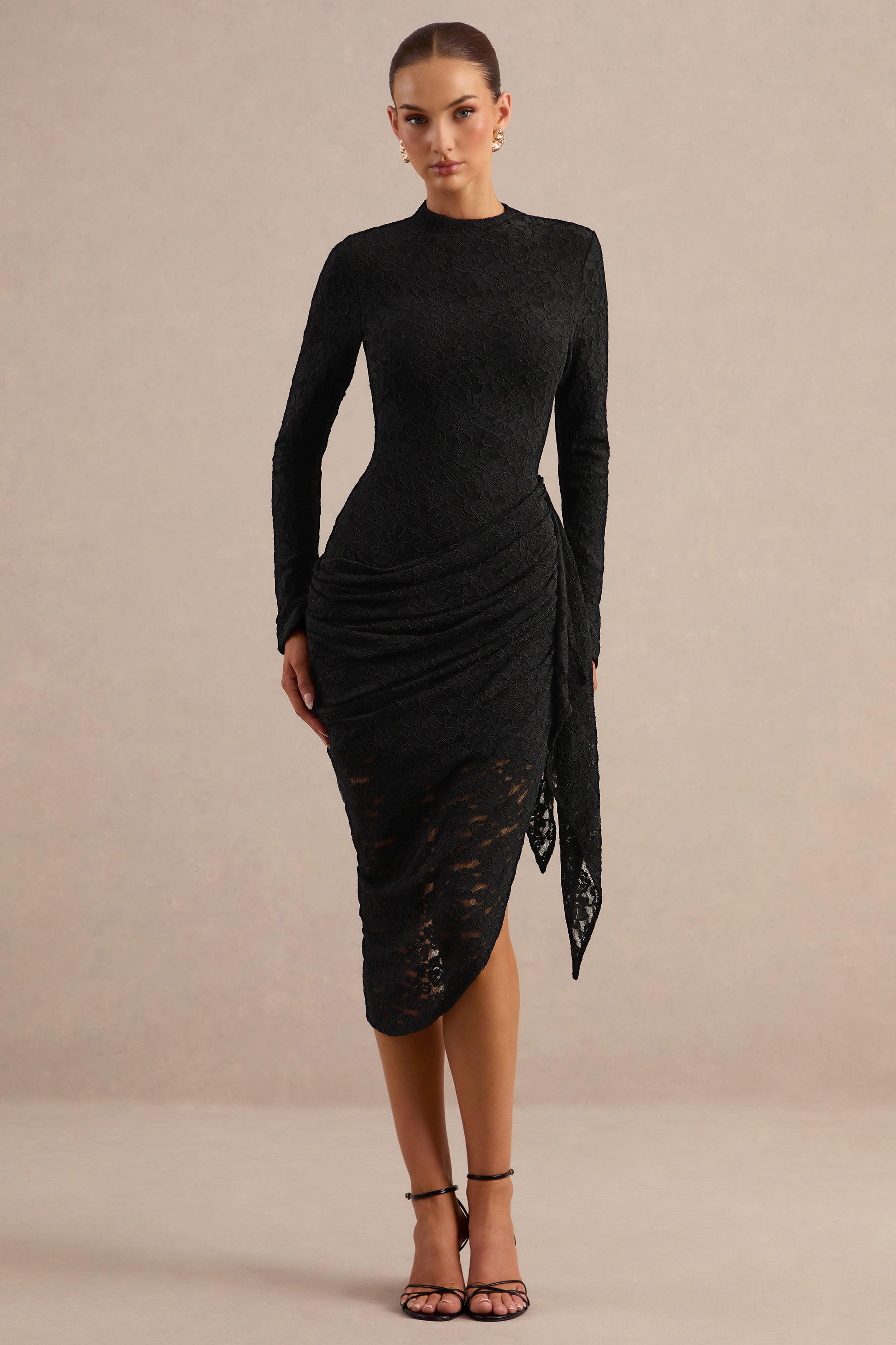 ECM_HR_CL137942001 - Laureline _ Black Lace Crew-Neck Midi Dress With Draped-Detail And Asymmetric-Hem1.jpg