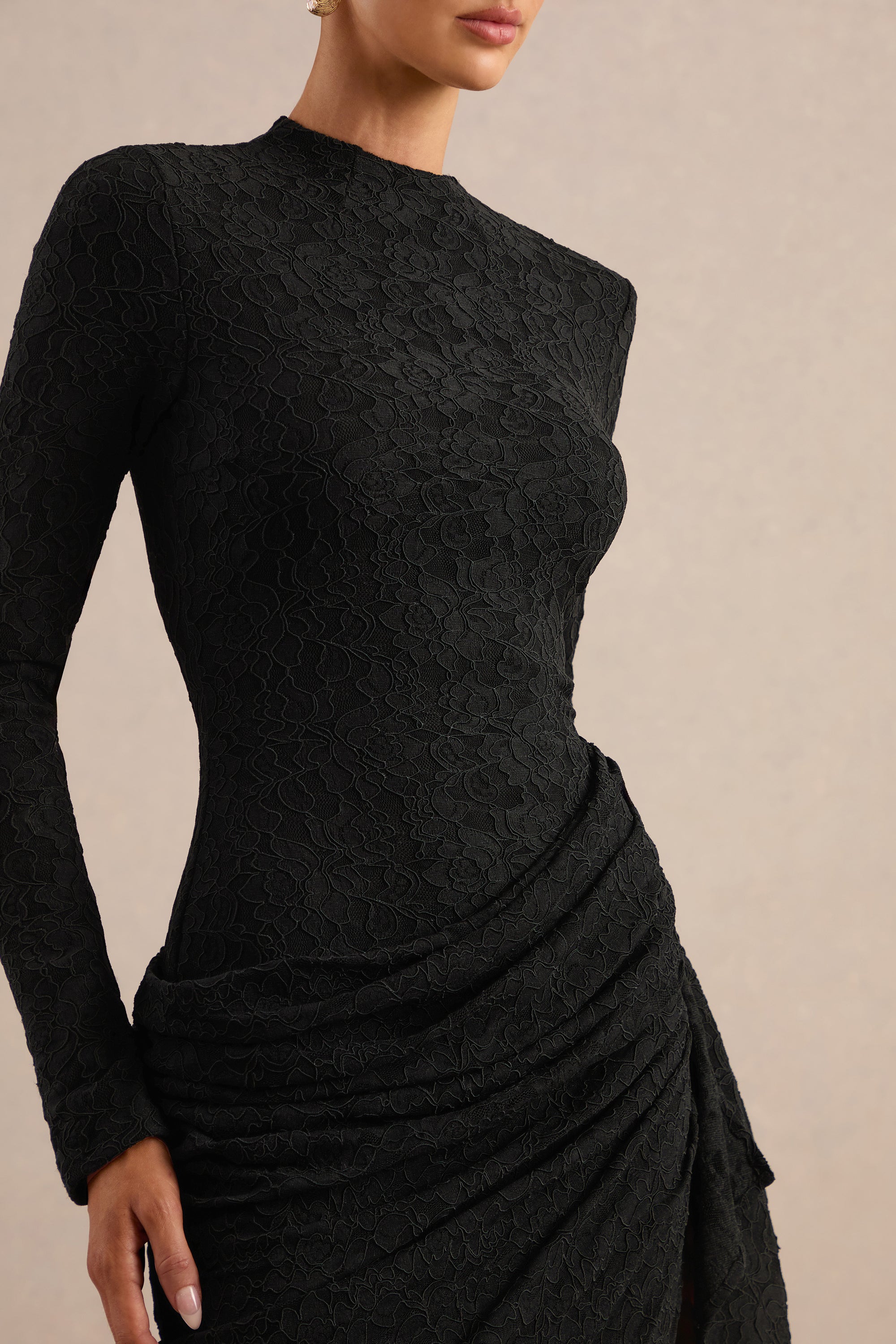 ECM_HR_CL137942001 - Laureline _ Black Lace Crew-Neck Midi Dress With Draped-Detail And Asymmetric-Hem4.jpg