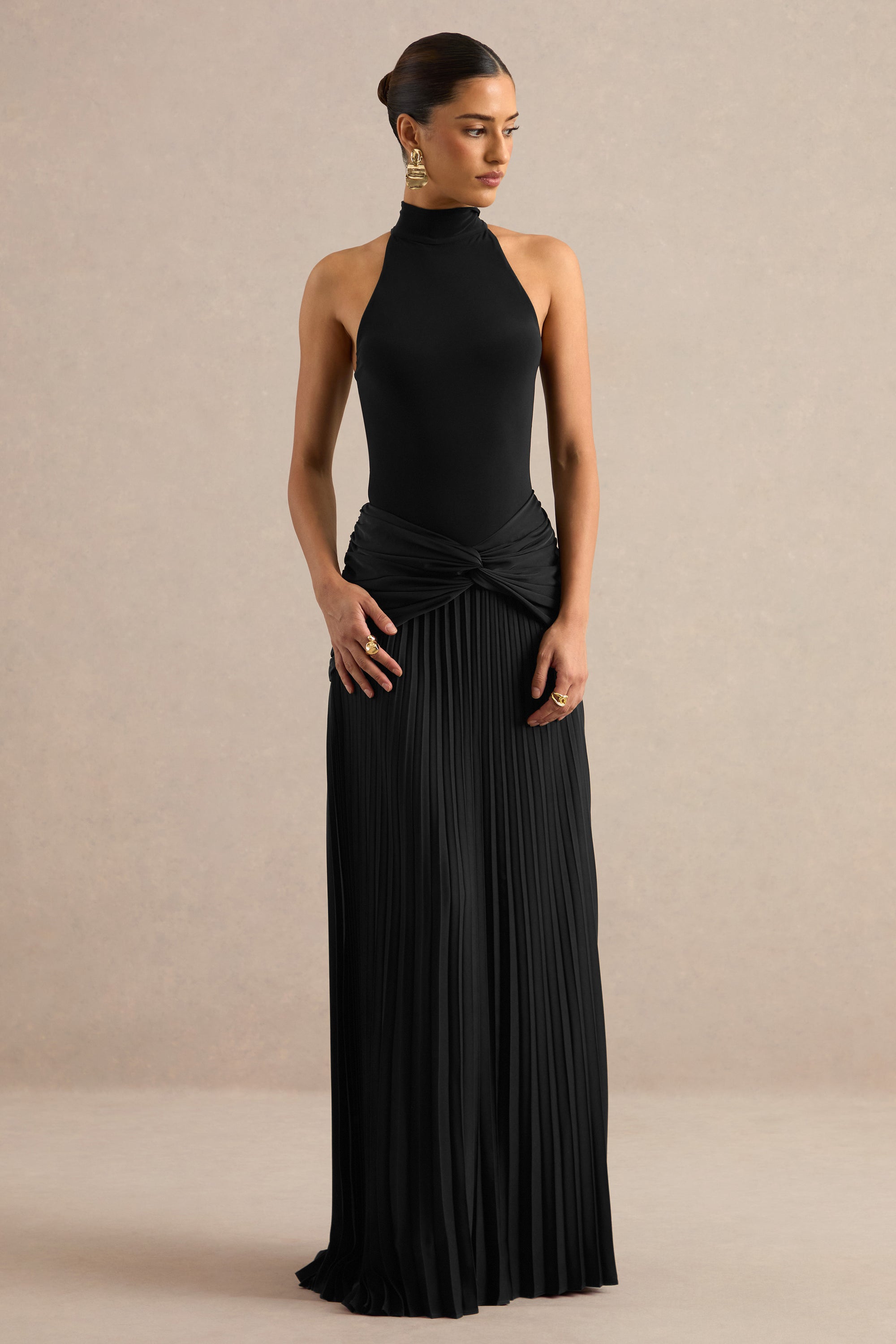 ECM_HR_CL137963001 - Galisse _ Black Satin Maxi-Skirt With Gathered-Detailing + ECM_HR_CL137961001 - Genevia _ Black Halter Neck Bodysuit 2.jpg