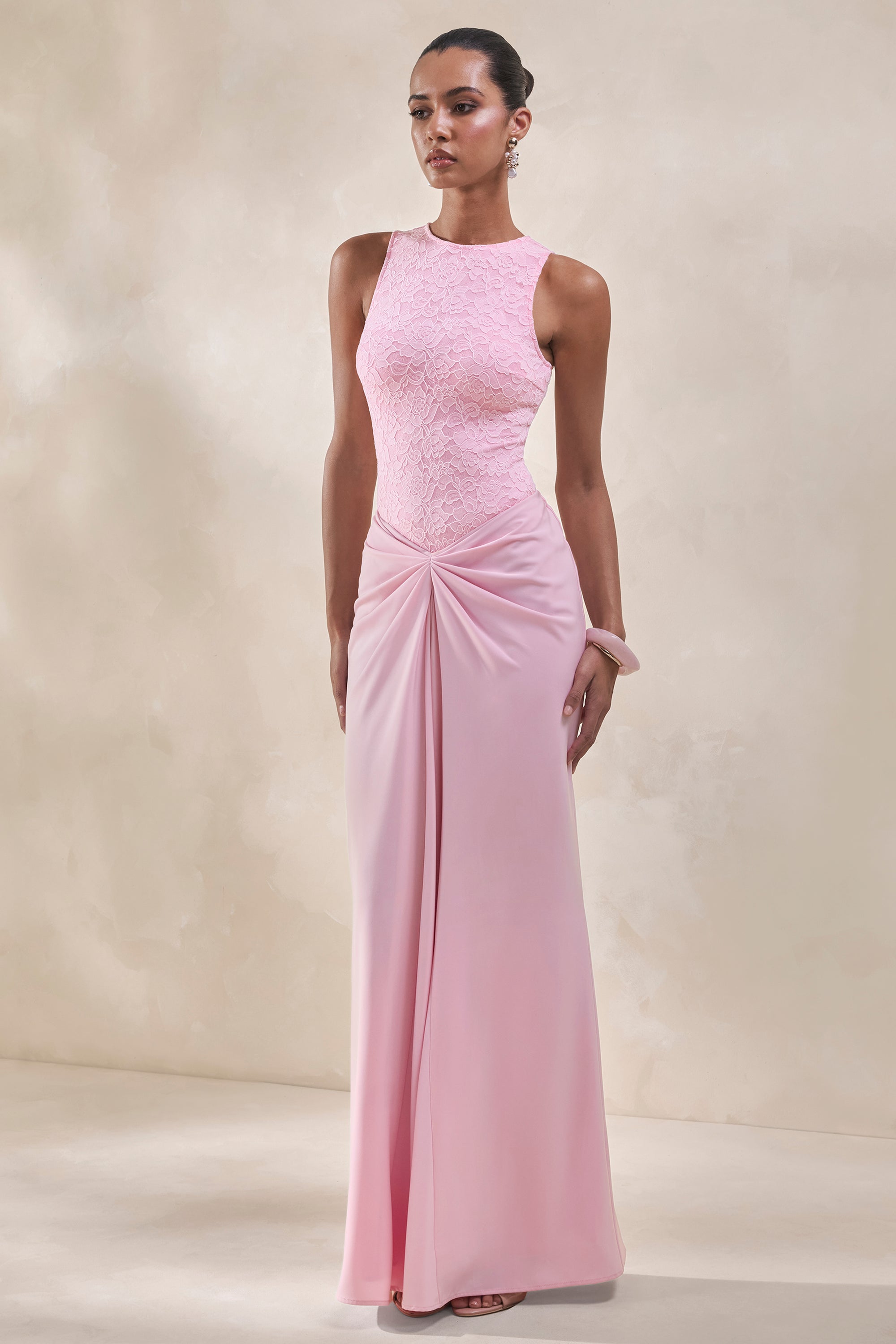 ECM_HR_CL137964084 - Setaria _ Pink Satin Maxi-Skirt With Gathered-Detailing And Sash + CL137962084 - Serale _ Pink Lace Halter-Neck Bodysuit0.jpg