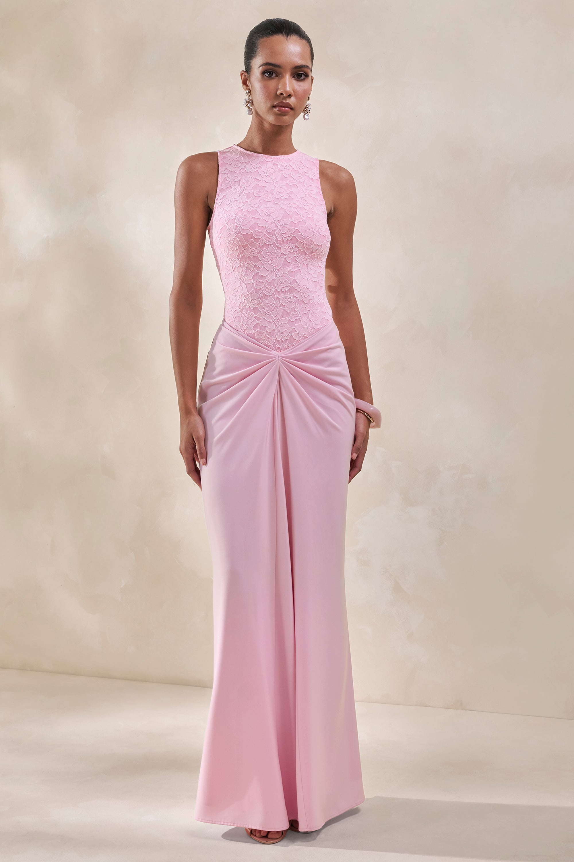 ECM_HR_CL137964084 - Setaria _ Pink Satin Maxi-Skirt With Gathered-Detailing And Sash + CL137962084 - Serale _ Pink Lace Halter-Neck Bodysuit2.jpg
