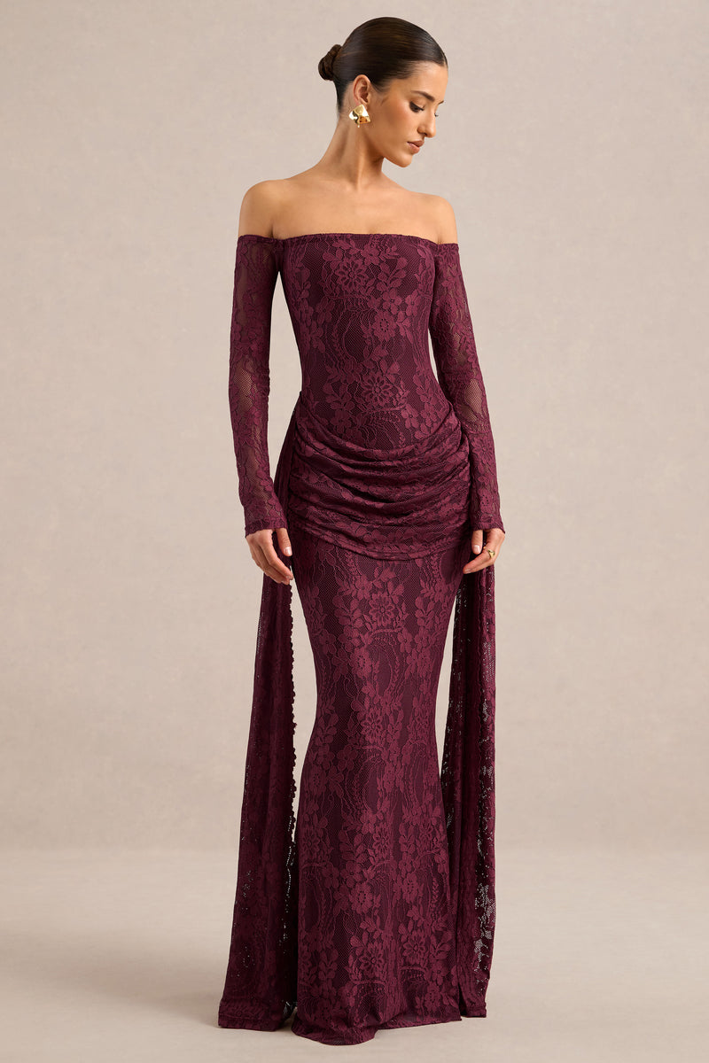 ECM_HR_CL137970102 - Parisse _ Burgundy Lace Bardot-Neck Maxi Dress With Draped-Detailing1.jpg